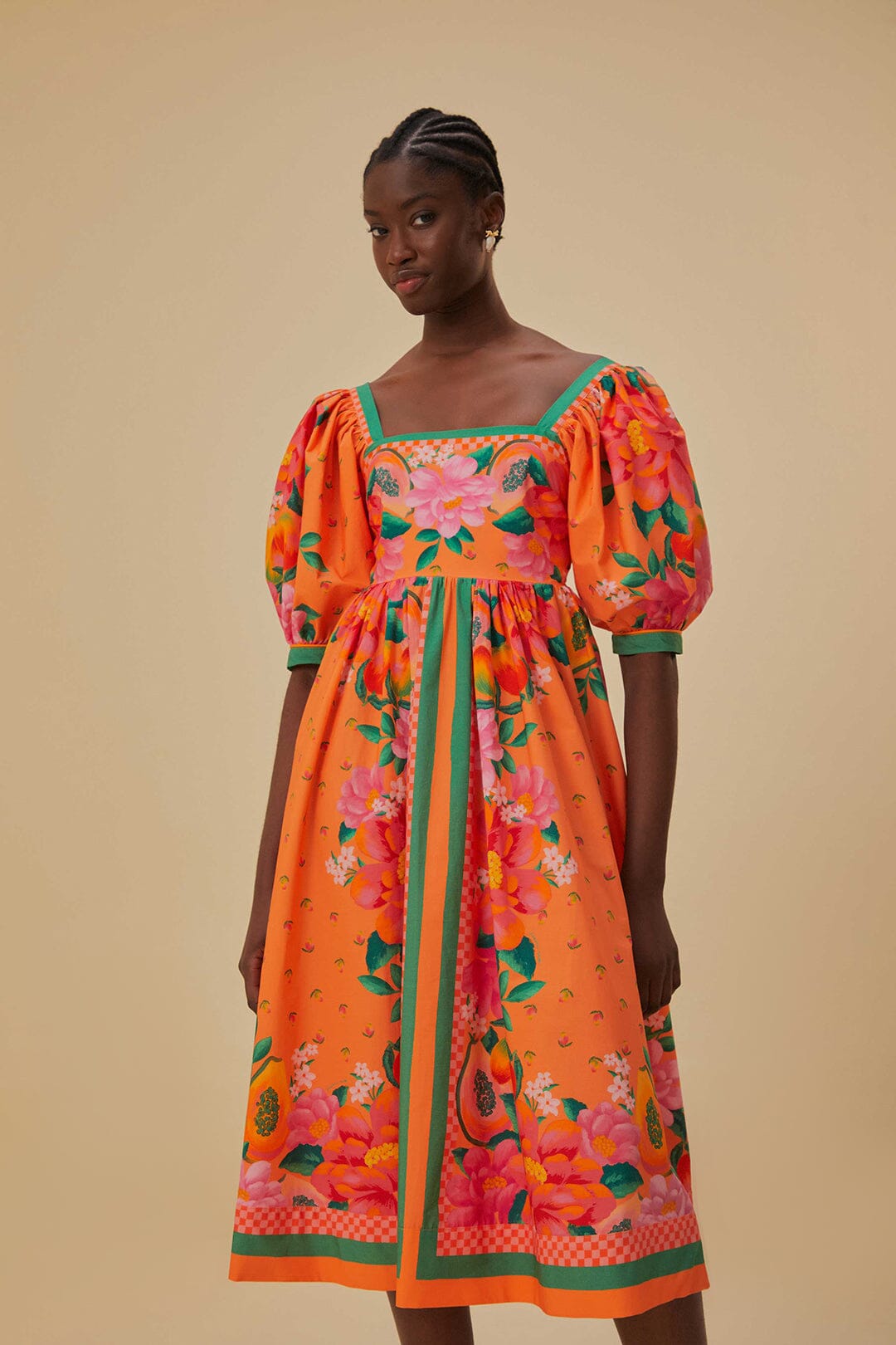 Orange Fruit Garden Scarf Midi Dress