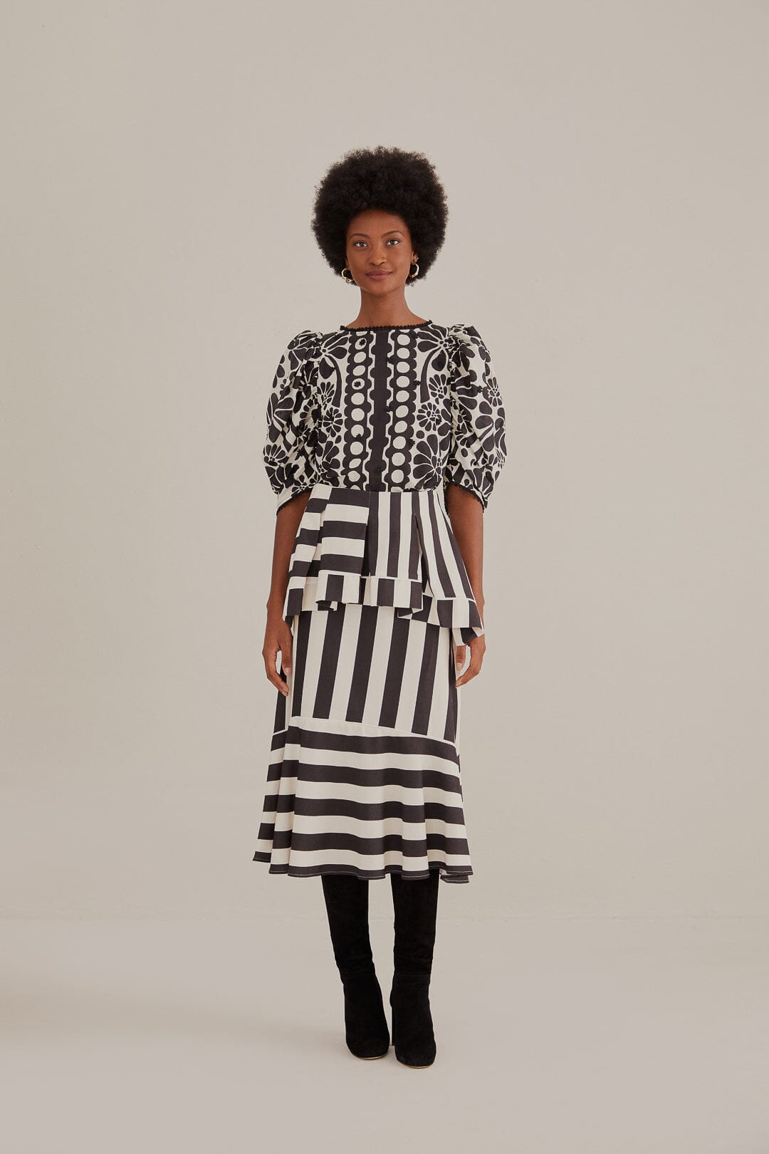 Black Mixed Stripes Midi Skirt – FARM Rio