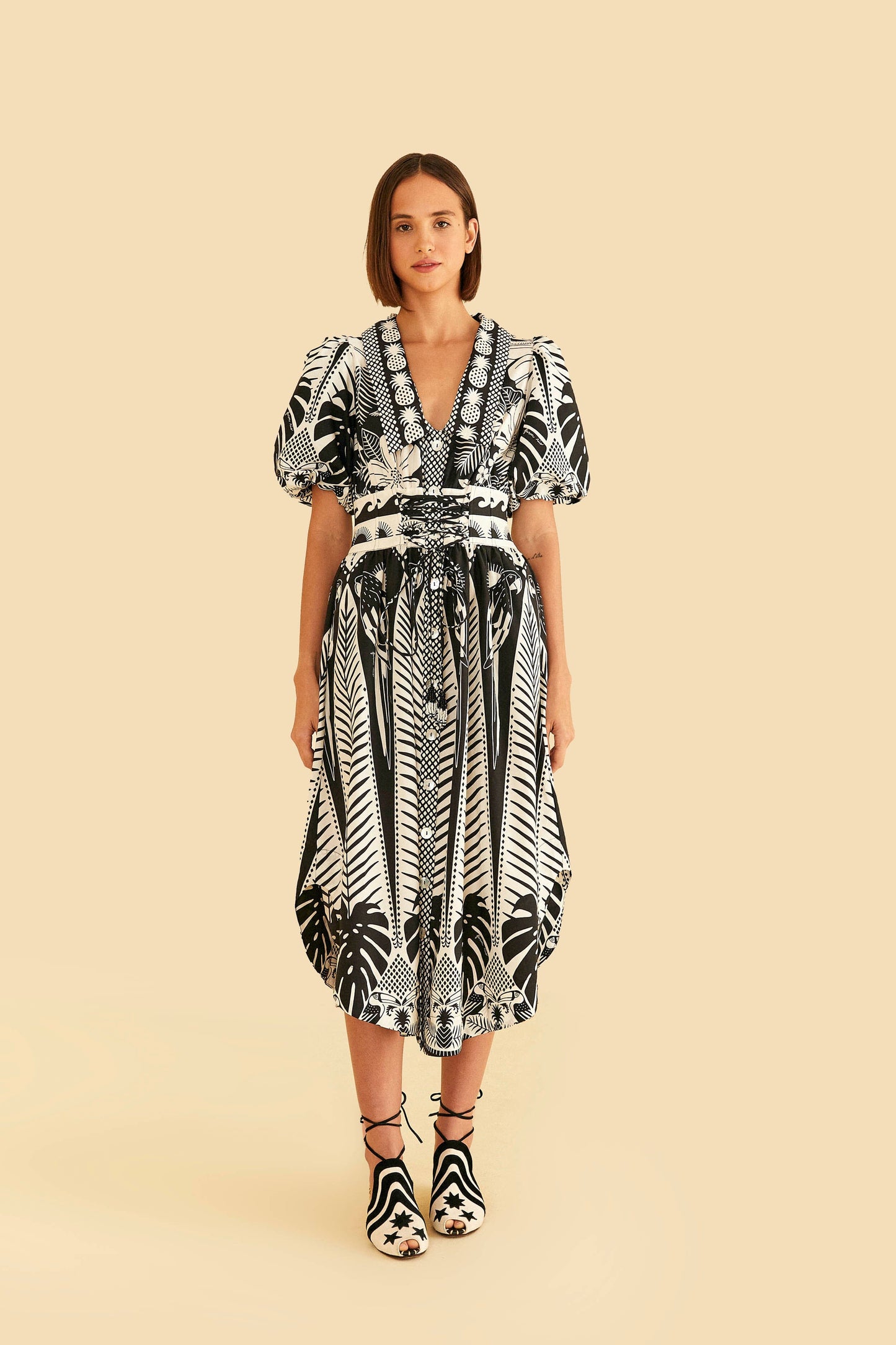 Black Macaw Elegance Organic Cotton Midi Dress