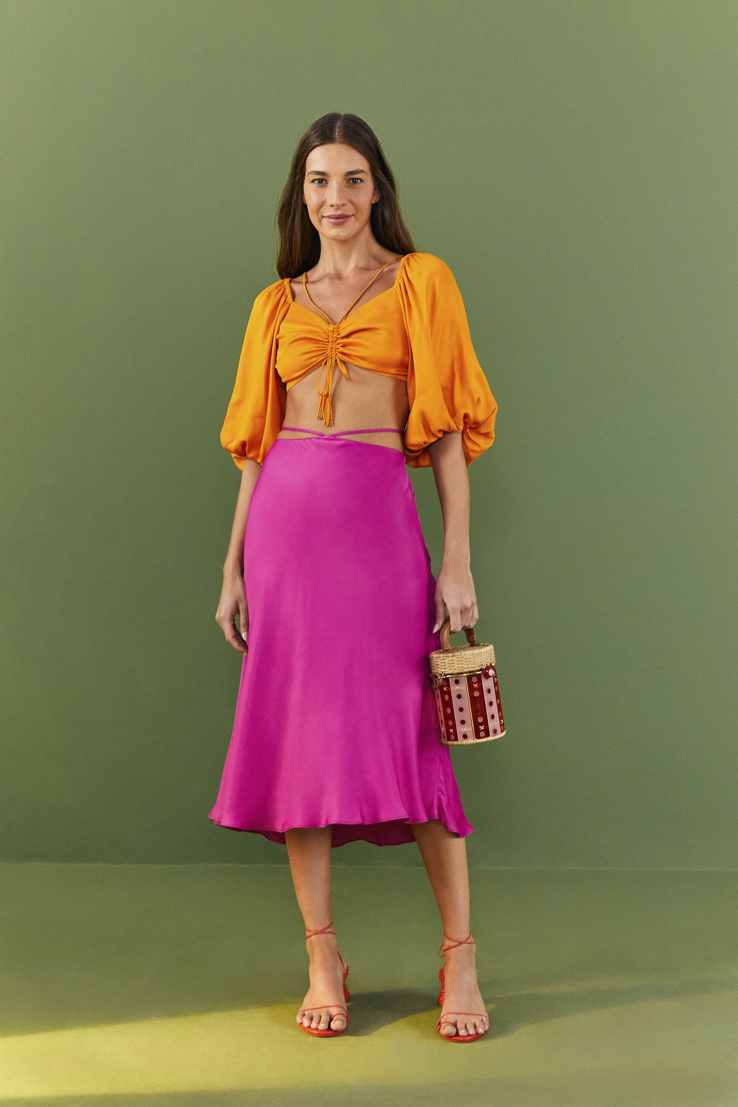 Pink Tied Lenzing™ Ecovero™ Viscose Midi Skirt