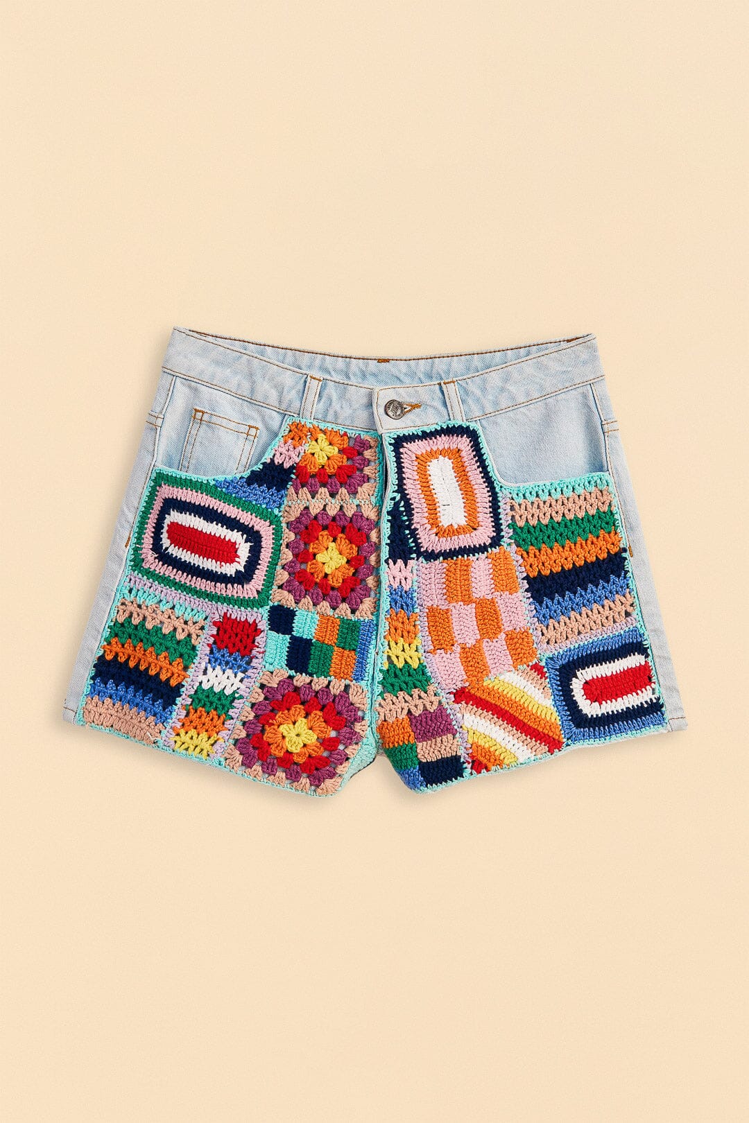 Mixed Crochet Denim Shorts