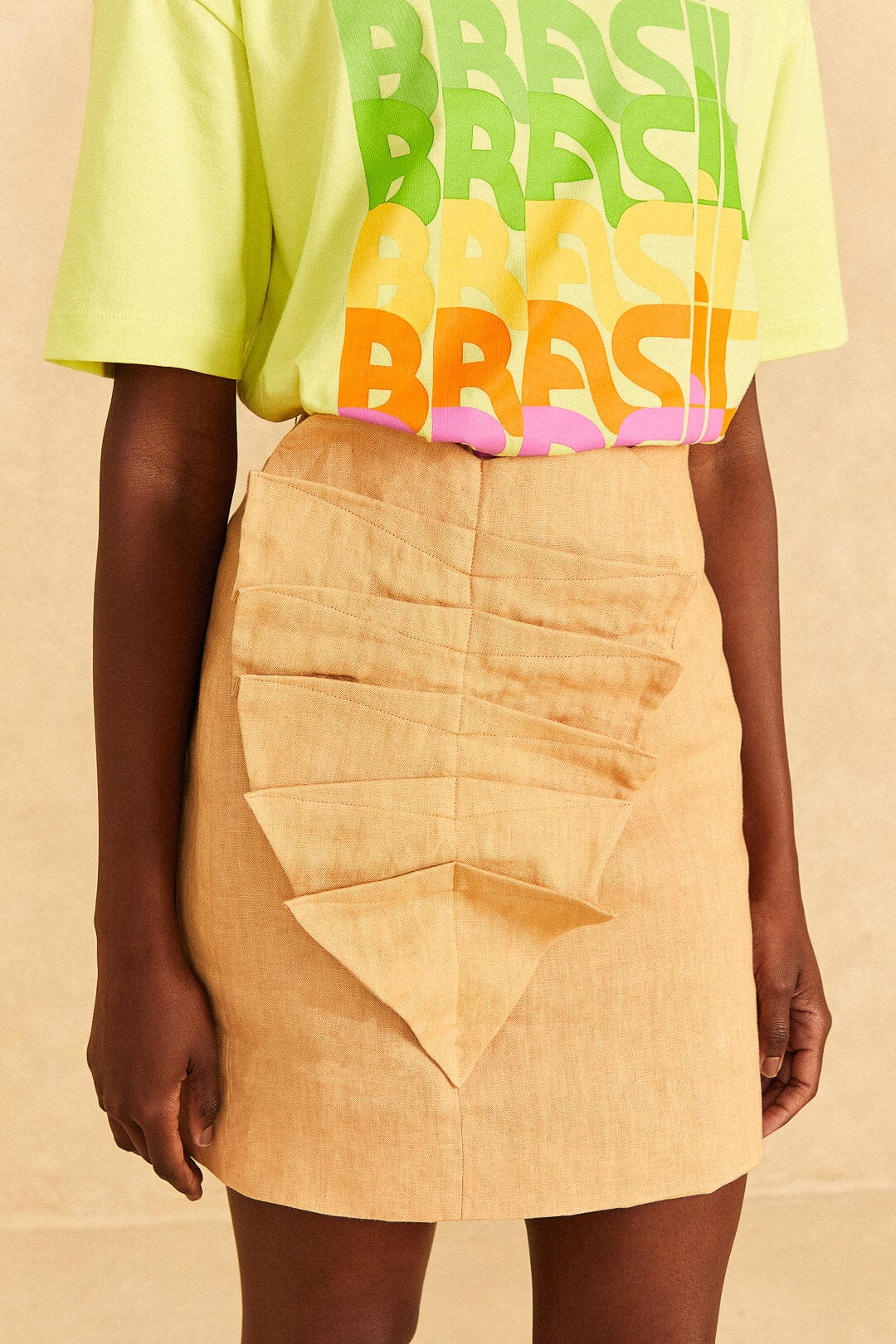 Beige Leaf Organic Cotton Mini Skirt