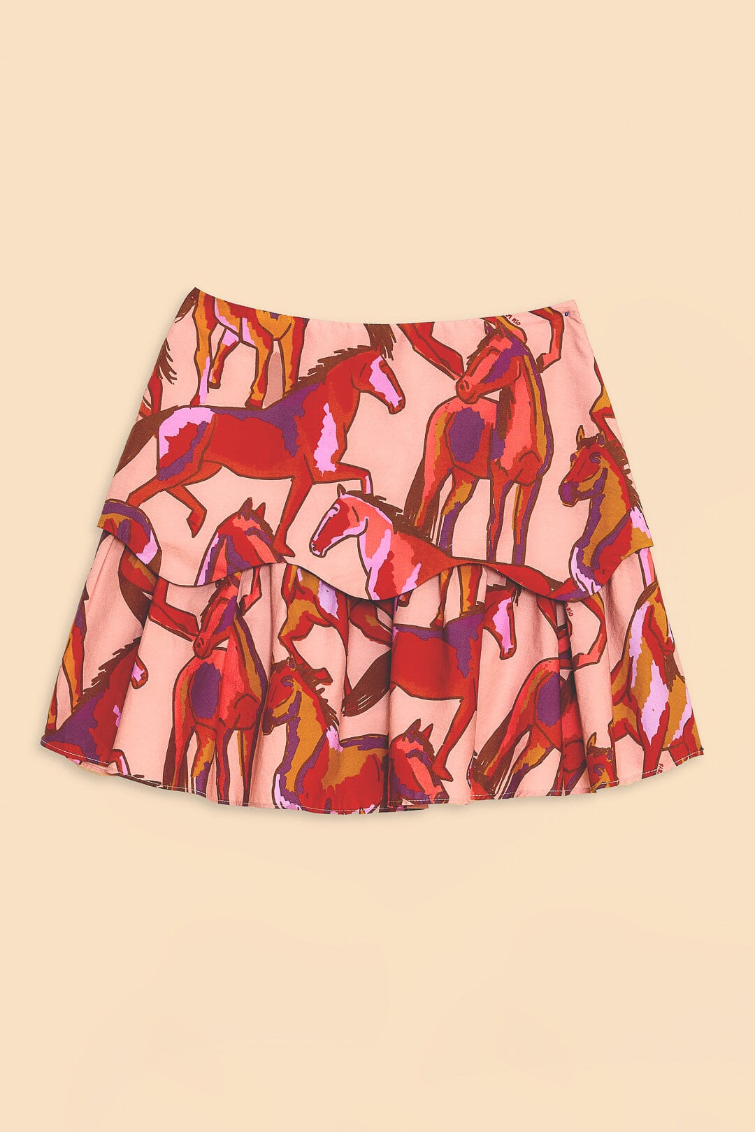 Rose Wild Horses Tiered Mini Skirt