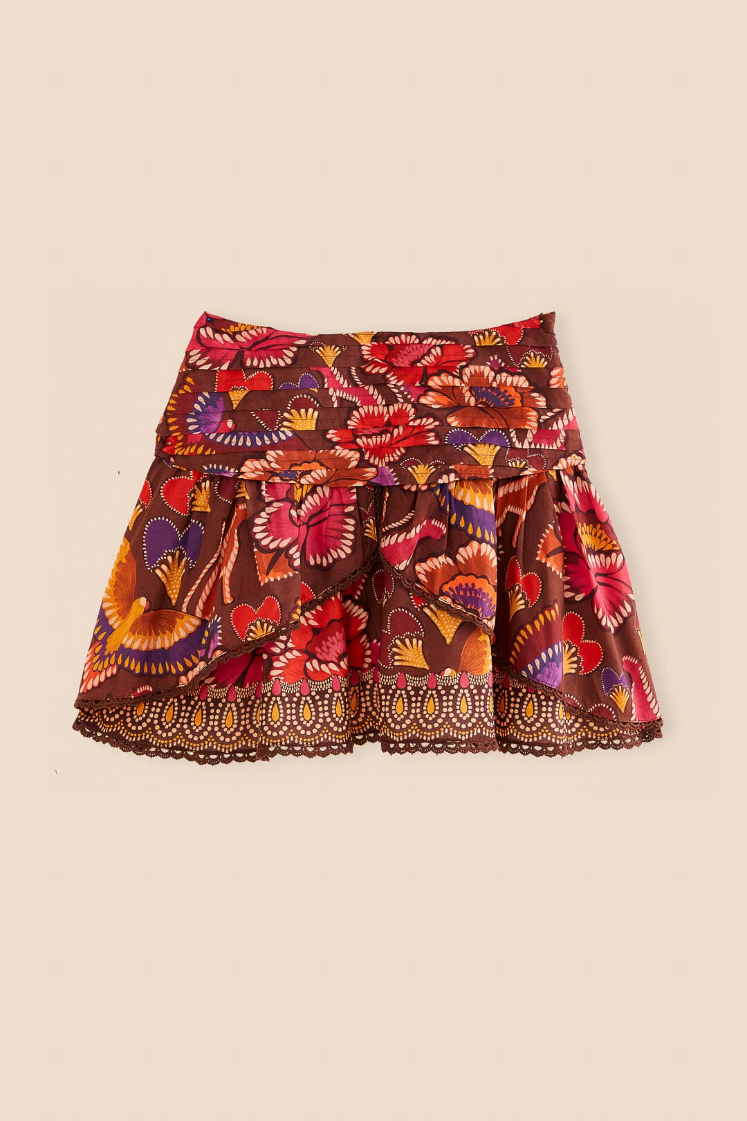 Brown Bright Flora Mini Skirt