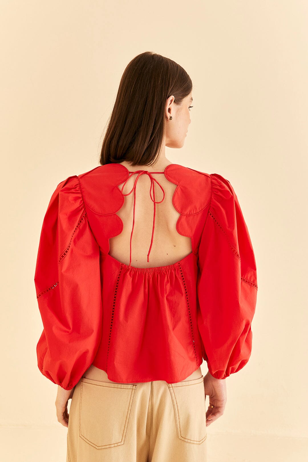 Red Heart Shaped Neckline Blouse
