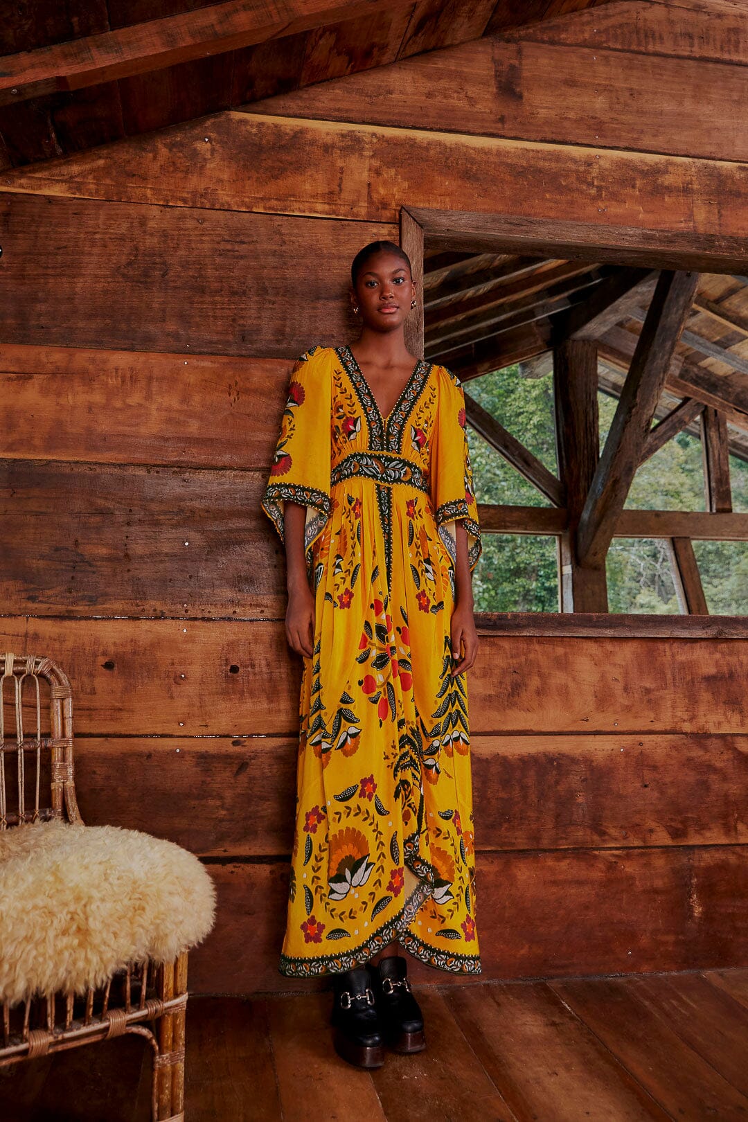 Yellow Tropical Tapestry Kaftan Dress