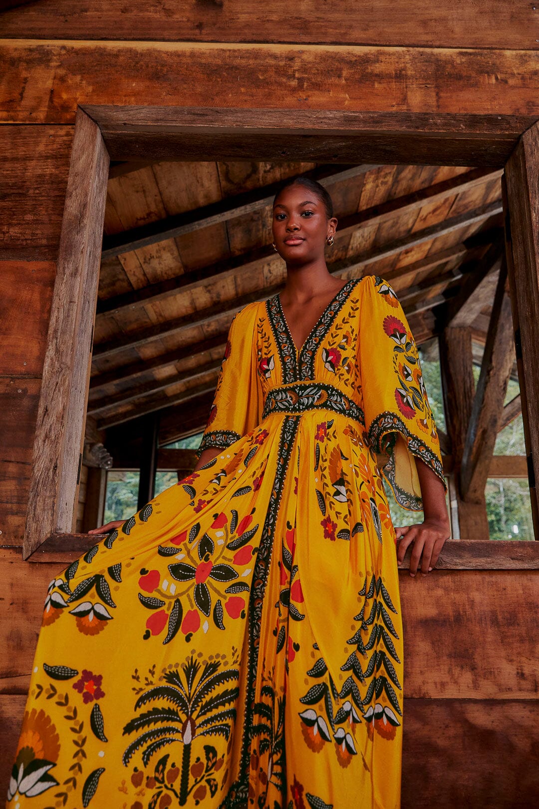 Yellow Tropical Tapestry Kaftan Dress