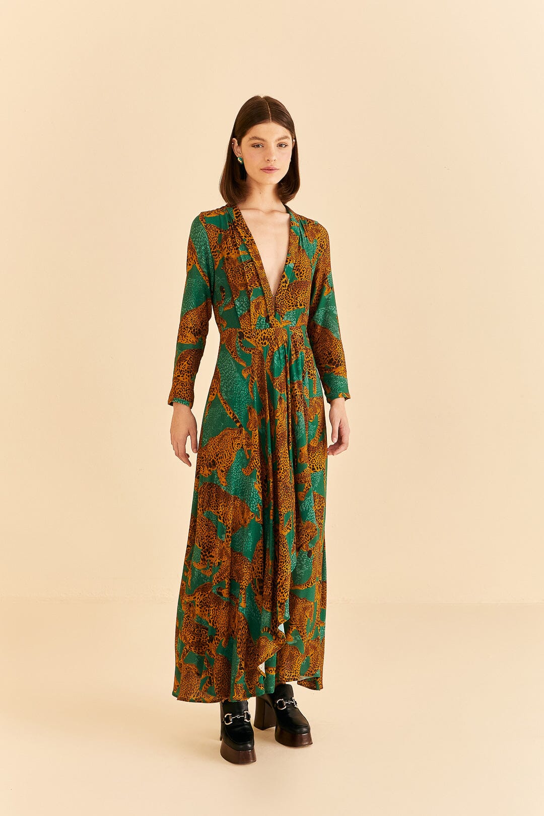 Green Artsy Leopards Long Sleeve Maxi Dress – FARM Rio