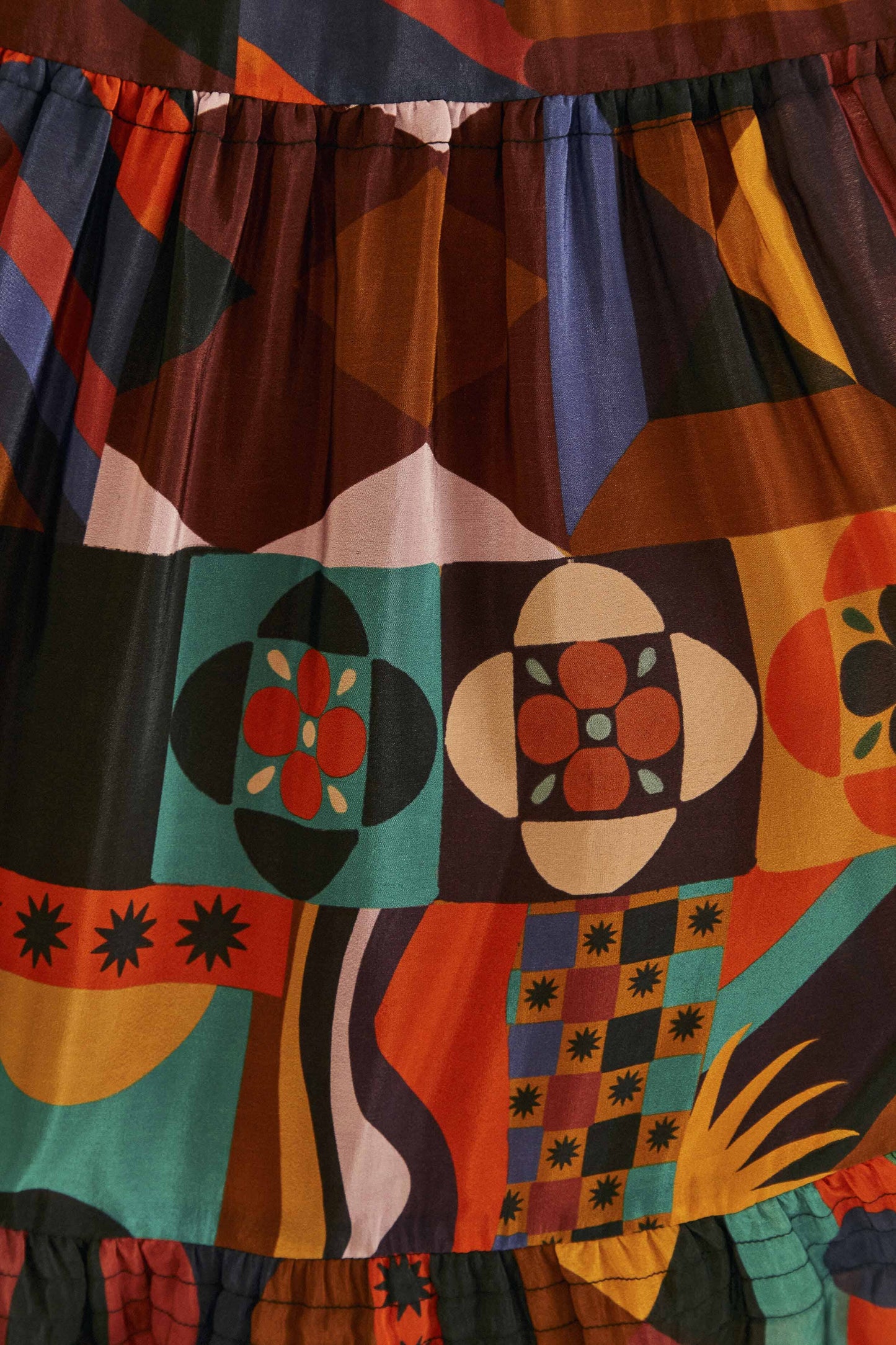 Multicolor Tropical Shapes Sleeveless Midi Dress