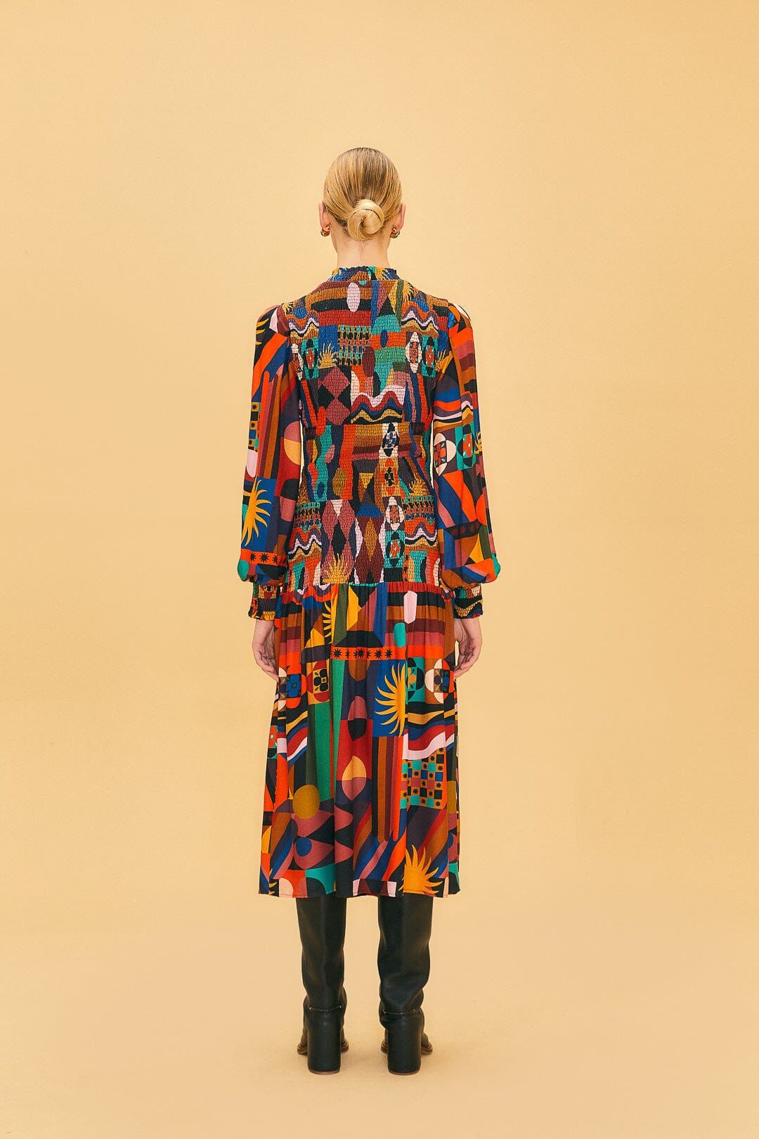 Multicolor Tropical Shapes Lenzing™ Ecovero™ Viscose Midi Dress