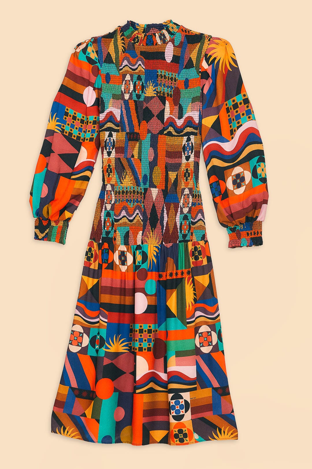 Multicolor Tropical Shapes Lenzing™ Ecovero™ Viscose Midi Dress