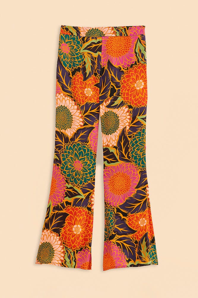 Multicolor Vintage Garden Satin Flare Pants