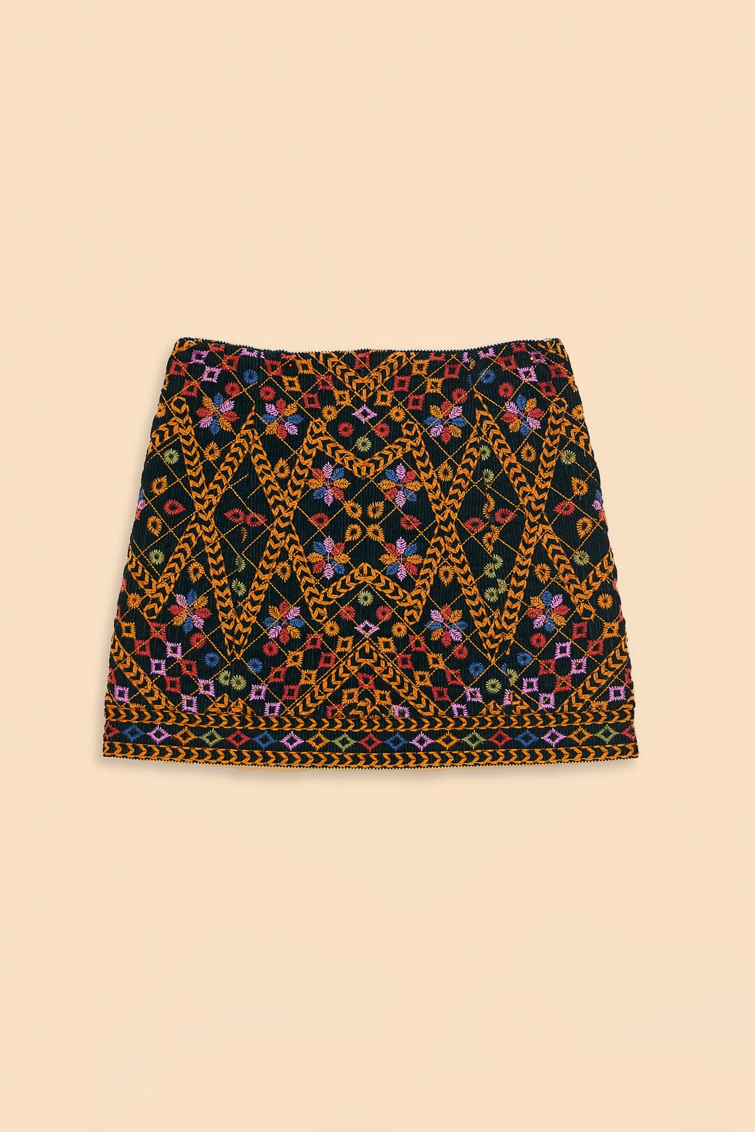 Embroidered Corduroy Mini Skirt