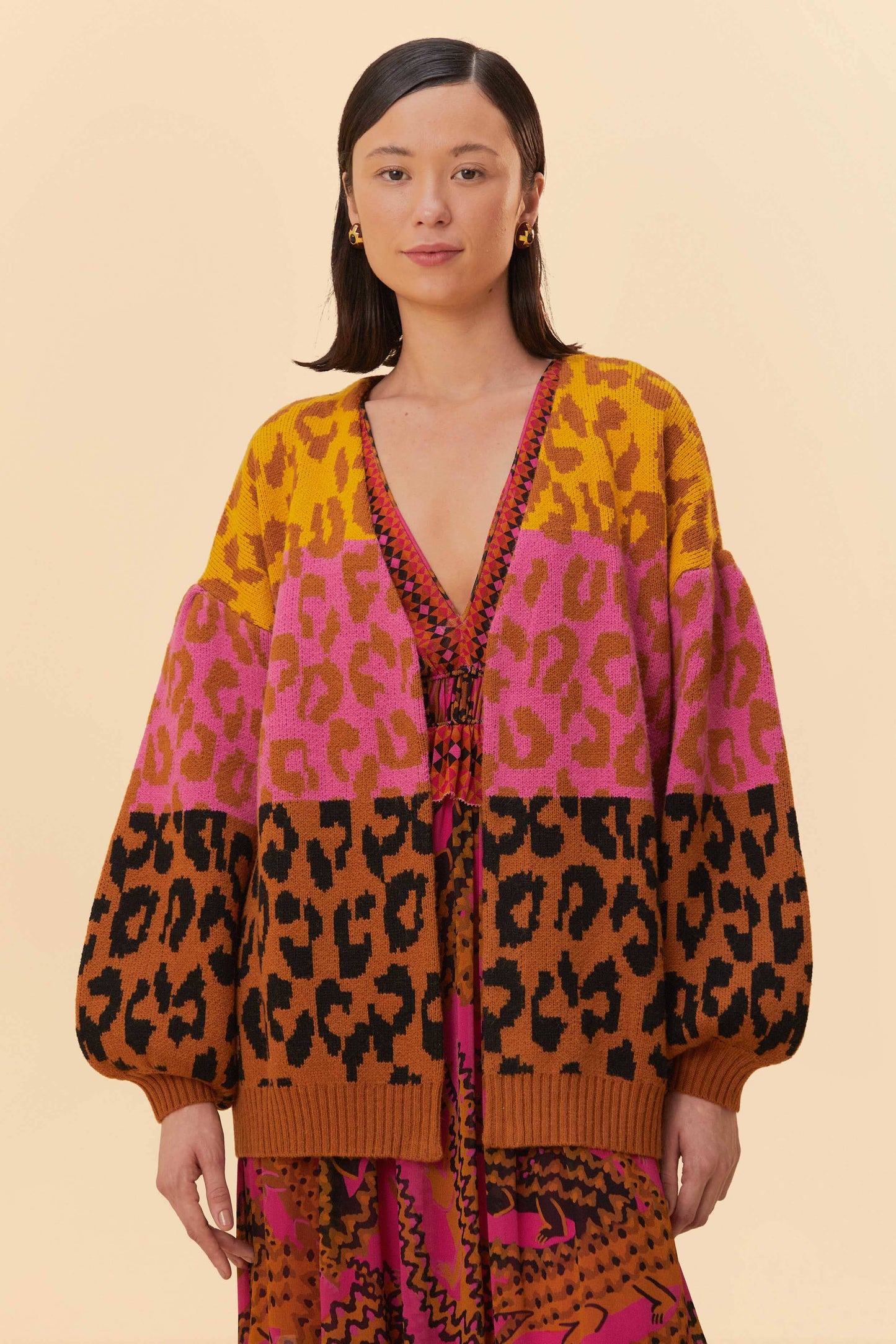 Mixed Leopards Knit Cardigan