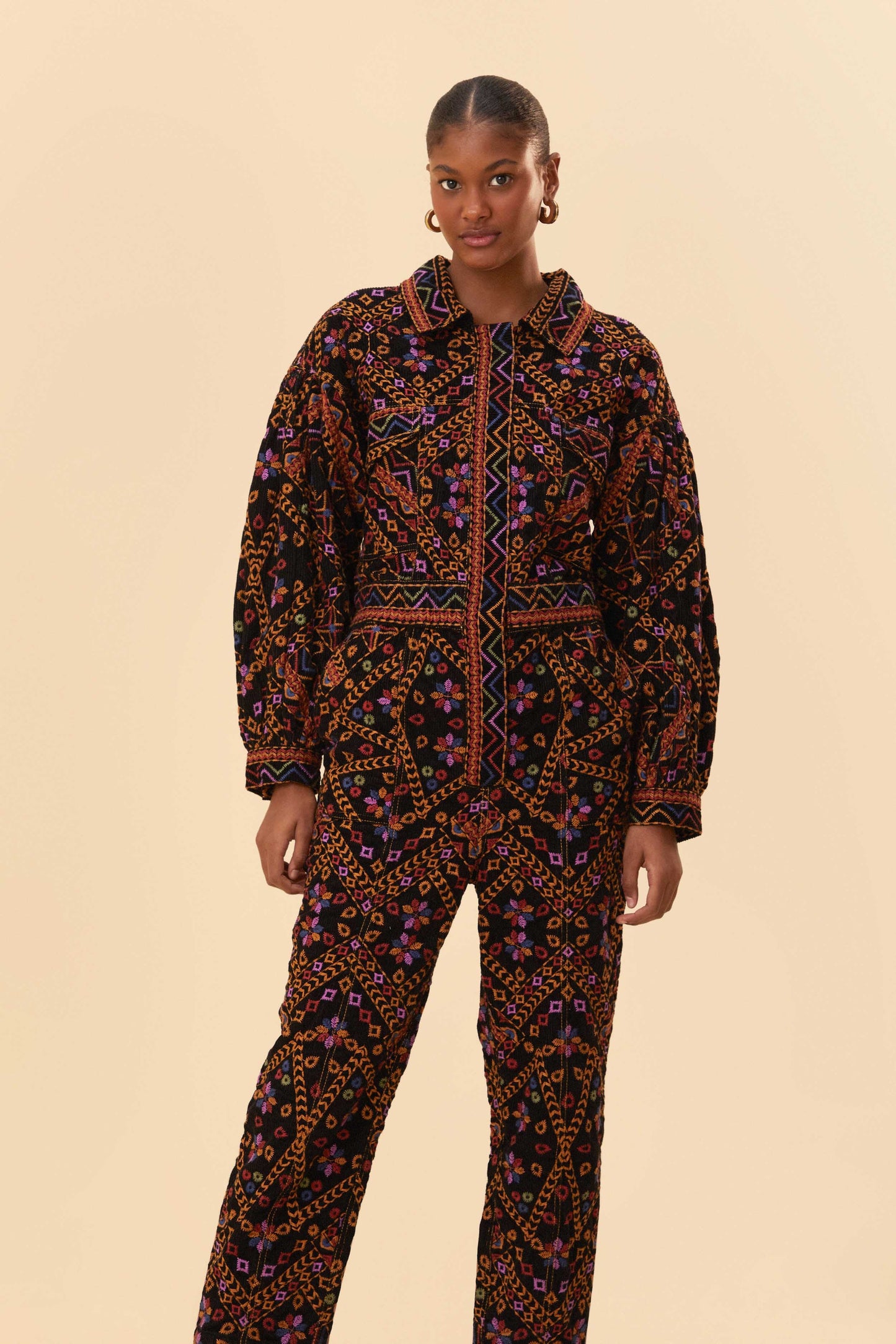 Embroidered Long Sleeve Jumpsuit