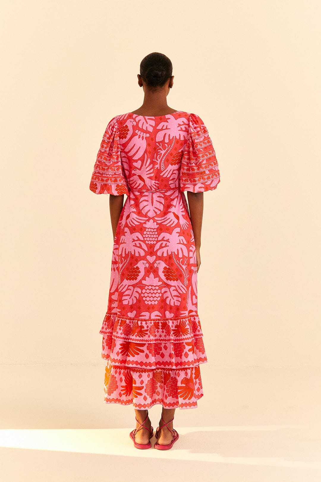 Red Jungle Scarf Wrap Midi Dress