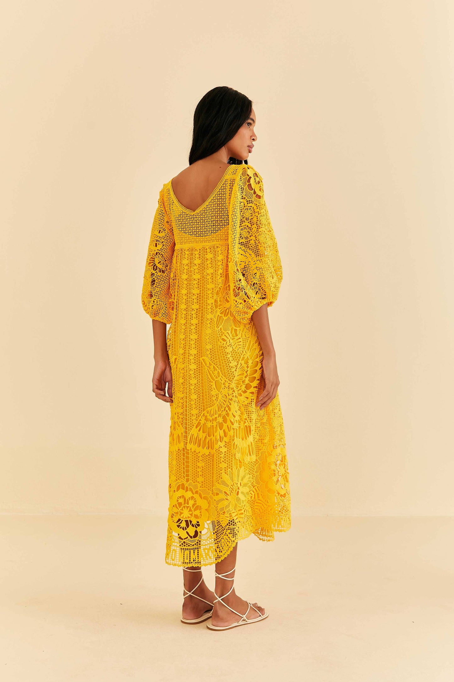 Yellow Guipure Midi Dress