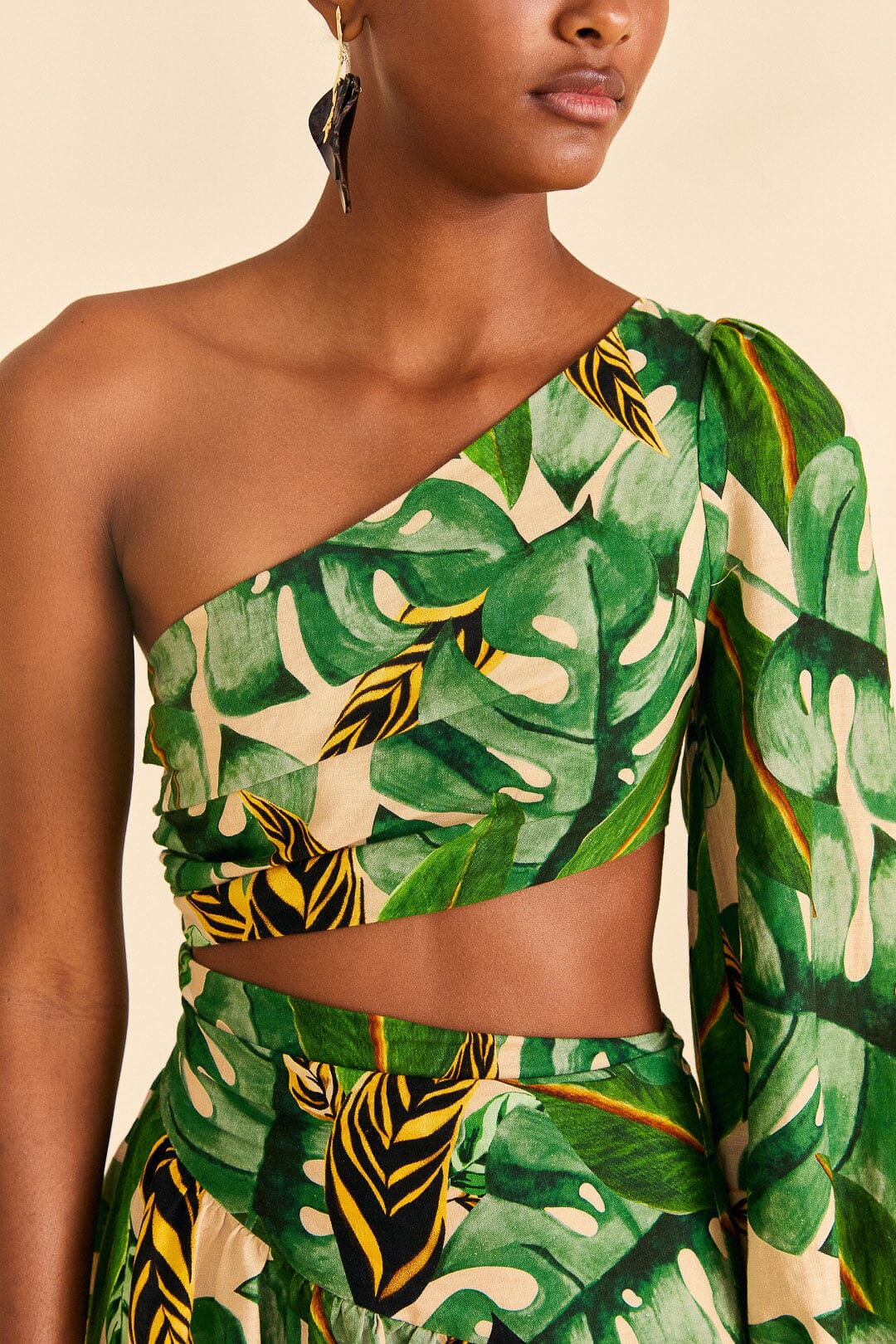 Tropical Leaves One Shoulder Mini Dress