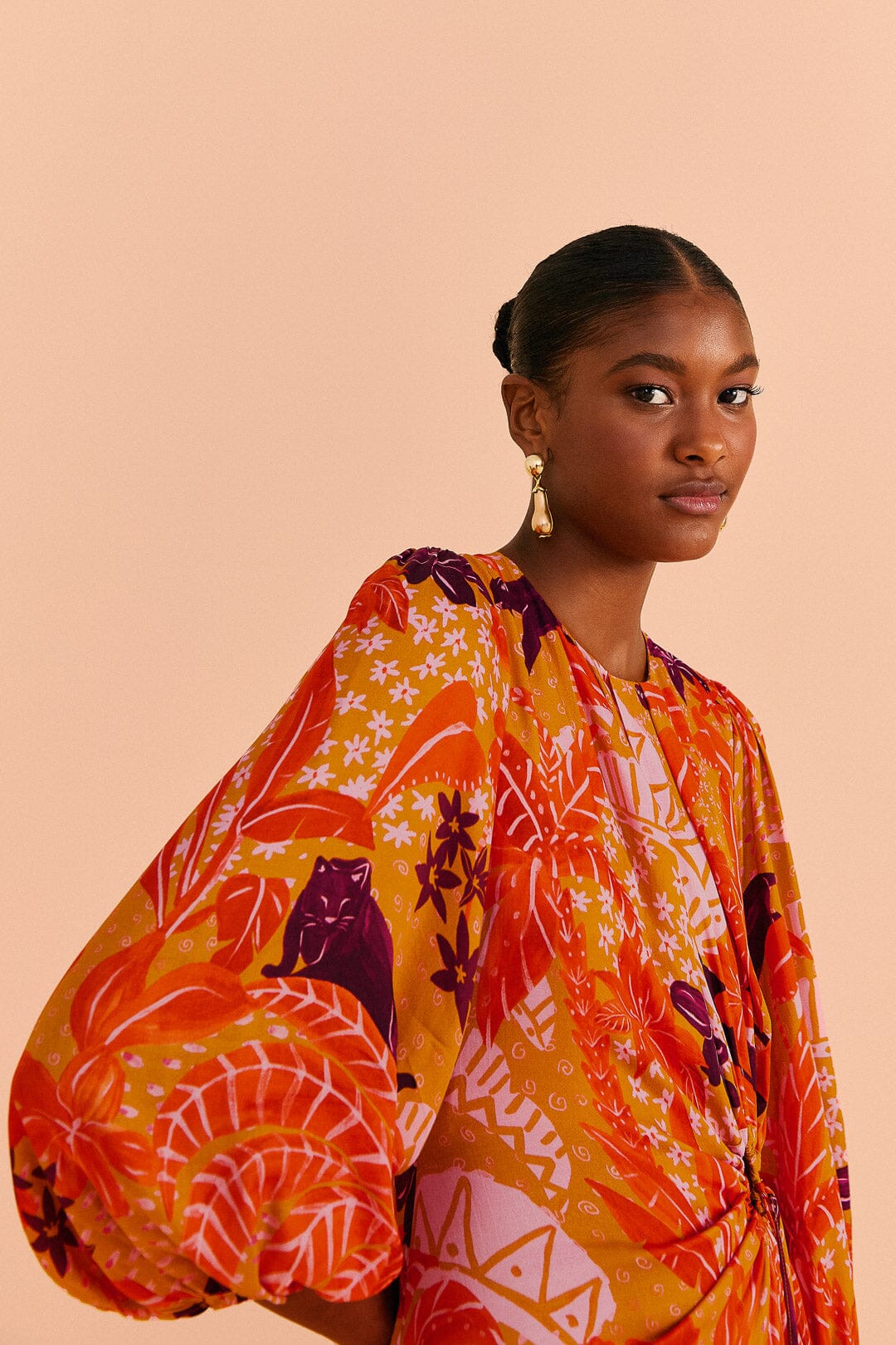 Beige Jungle Panther Lenzing™ Ecovero™ Viscose Midi Dress FARM Rio