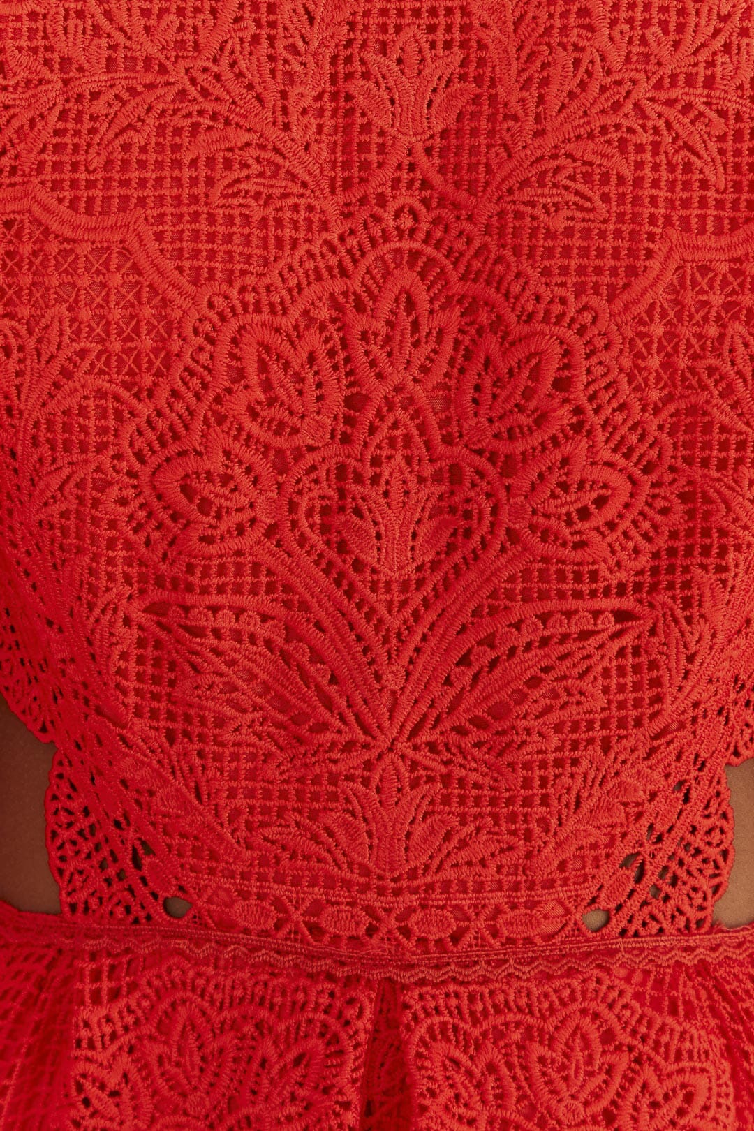 Red Guipure Cut Out Midi Dress