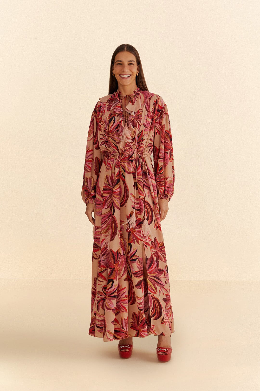 Floral Tapestry V Neck Maxi Dress