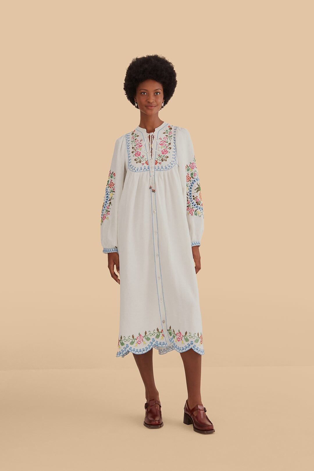 Off-White Embroidered Midi Dress