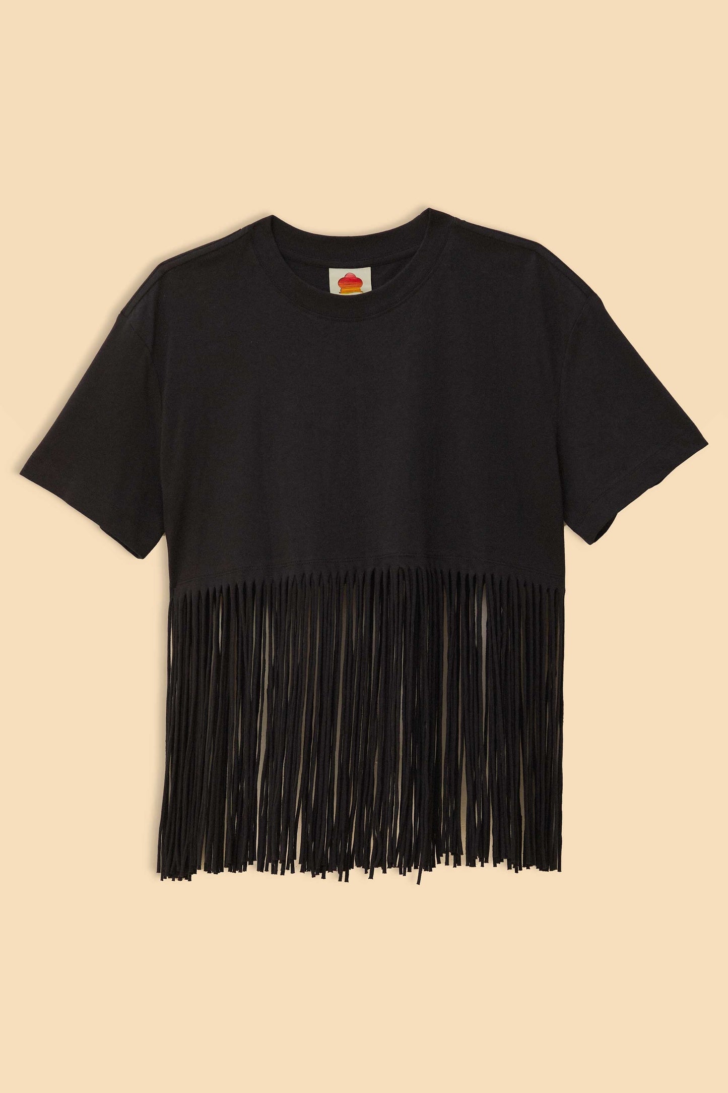 Black Relaxed Organic Cotton Fringe T-Shirt