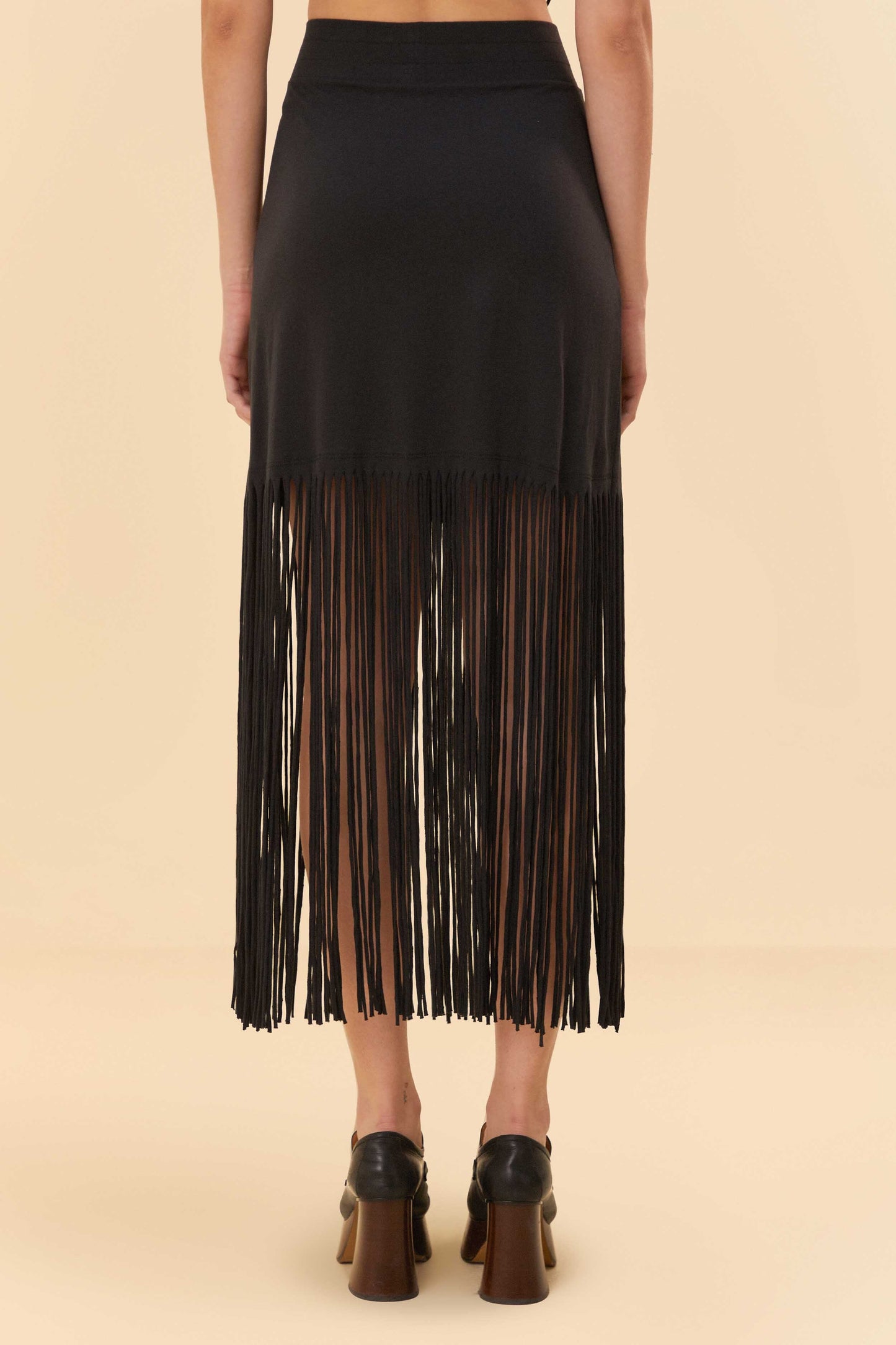 Black Organic Cotton Fringe Midi  Skirt