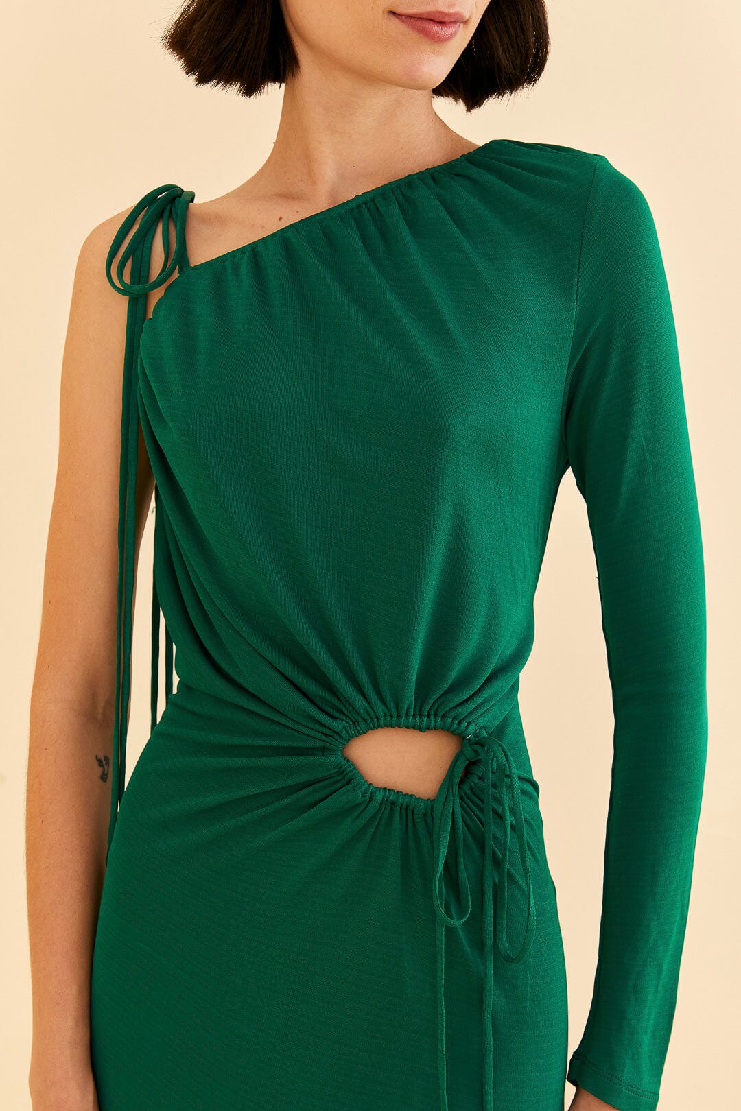 Emerald One Shoulder Midi Dress