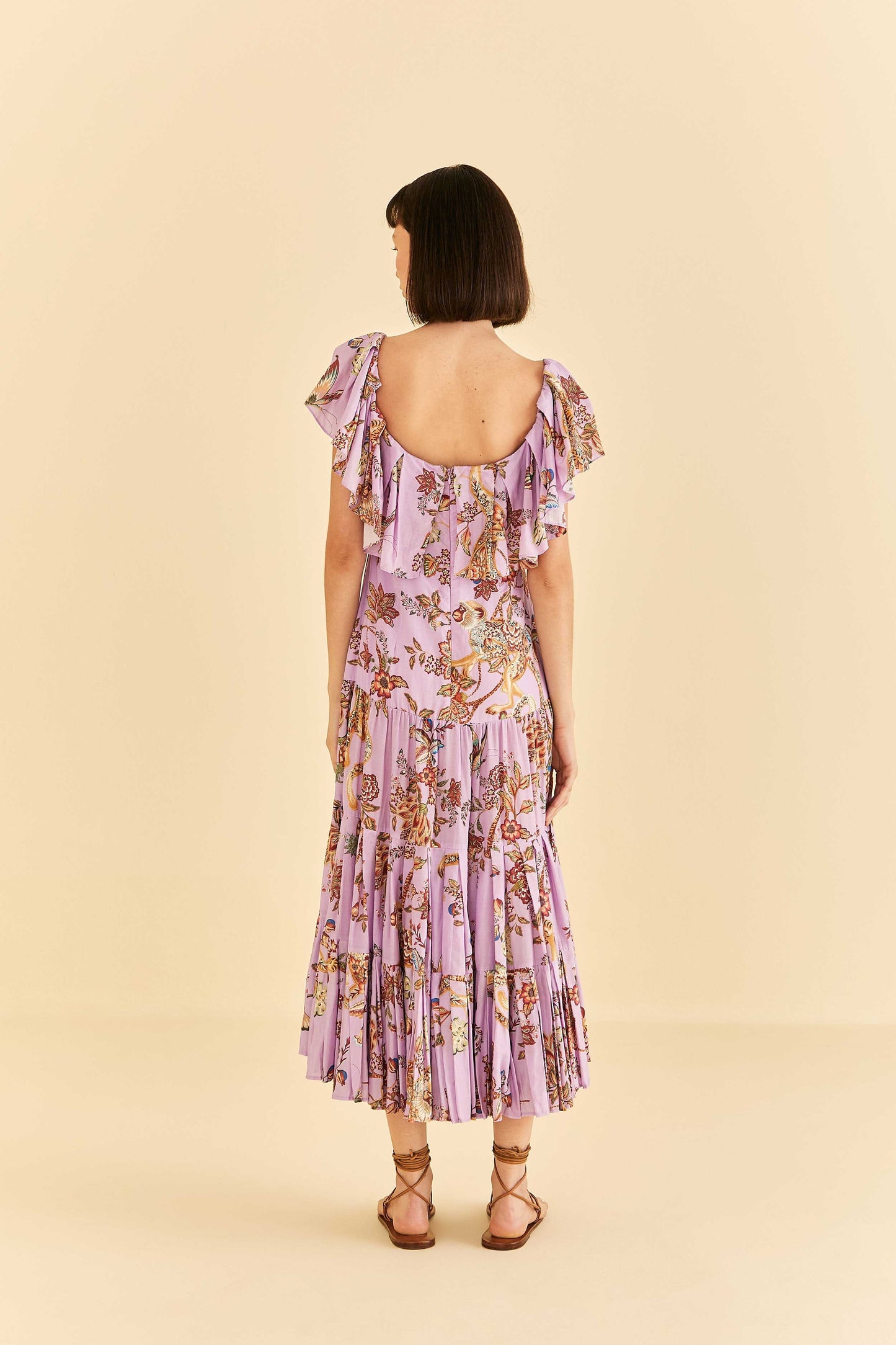 Lilac Floral Monkey Short Sleeve Maxi Dress