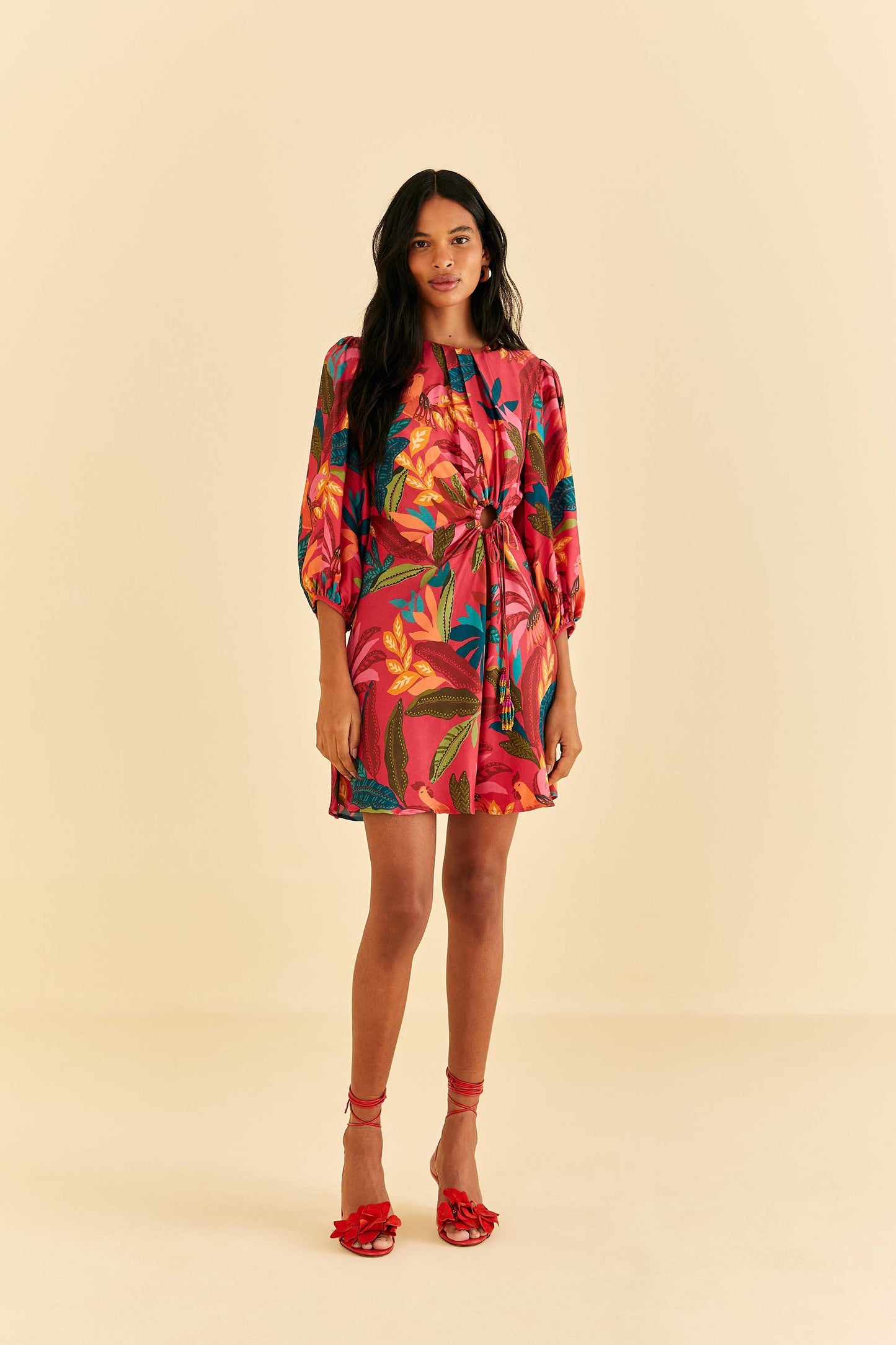 Red Rooster Leaves Long Sleeve Mini Dress