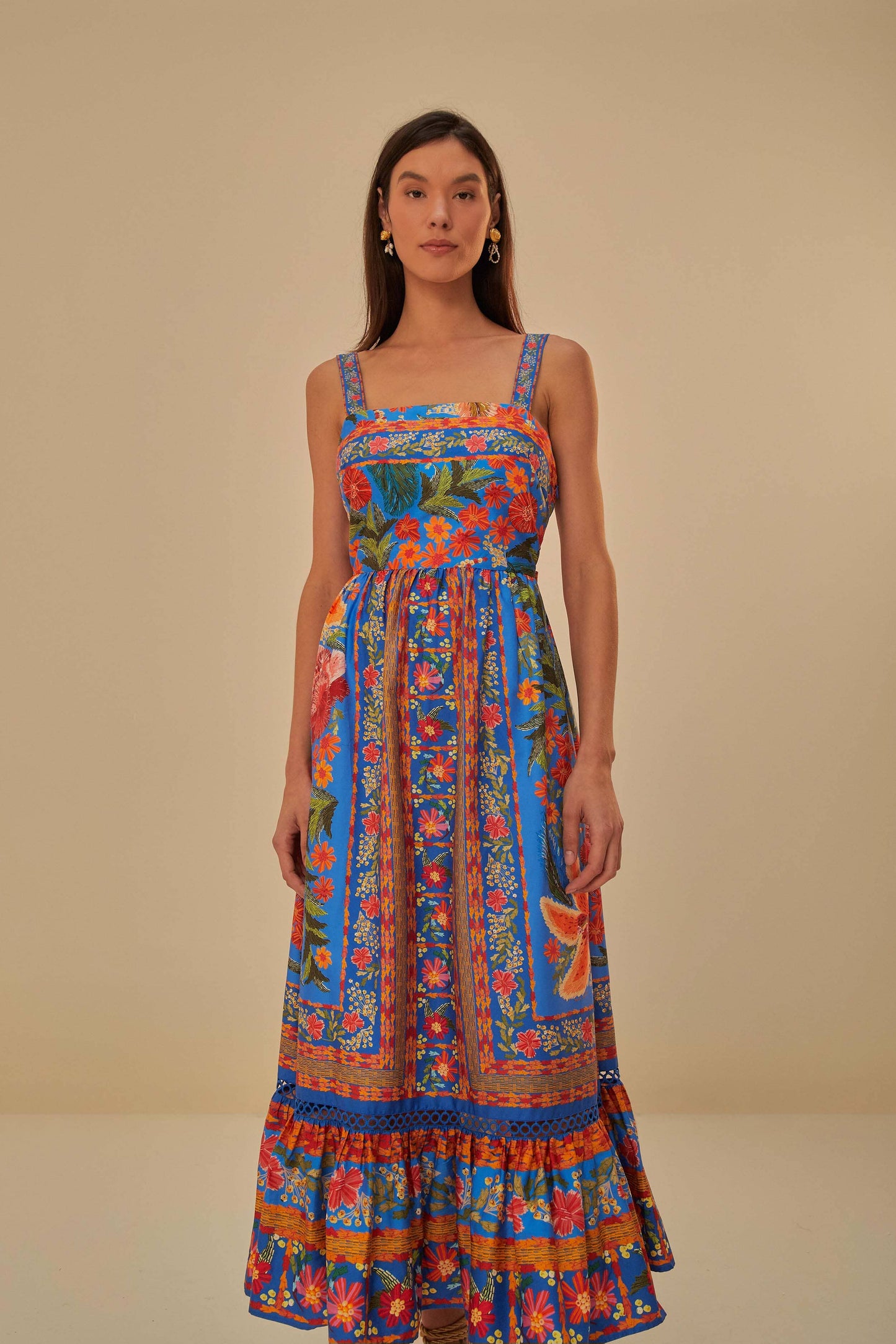 Blue Stitched Garden Maxi Dress