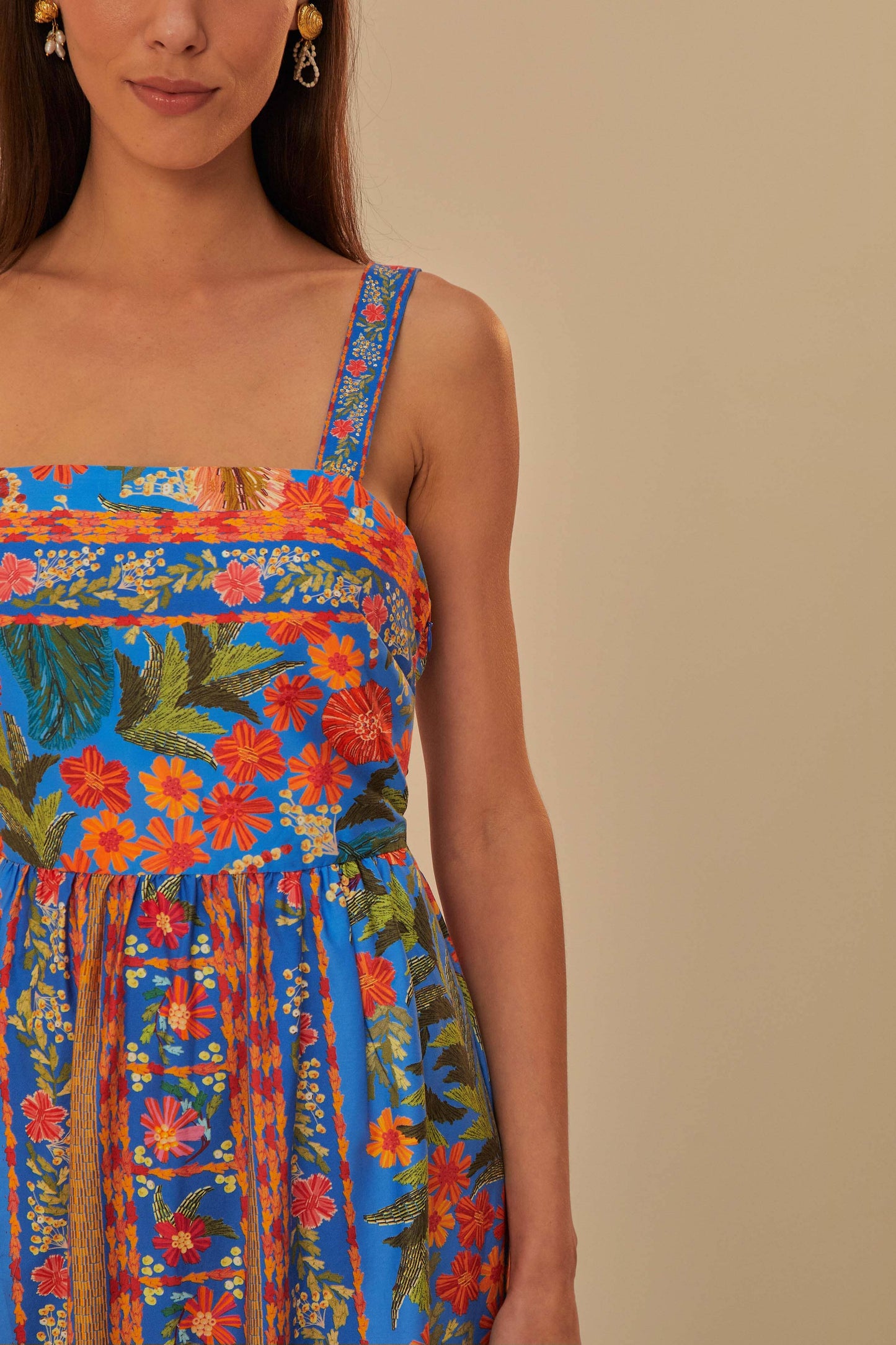Blue Stitched Garden Maxi Dress