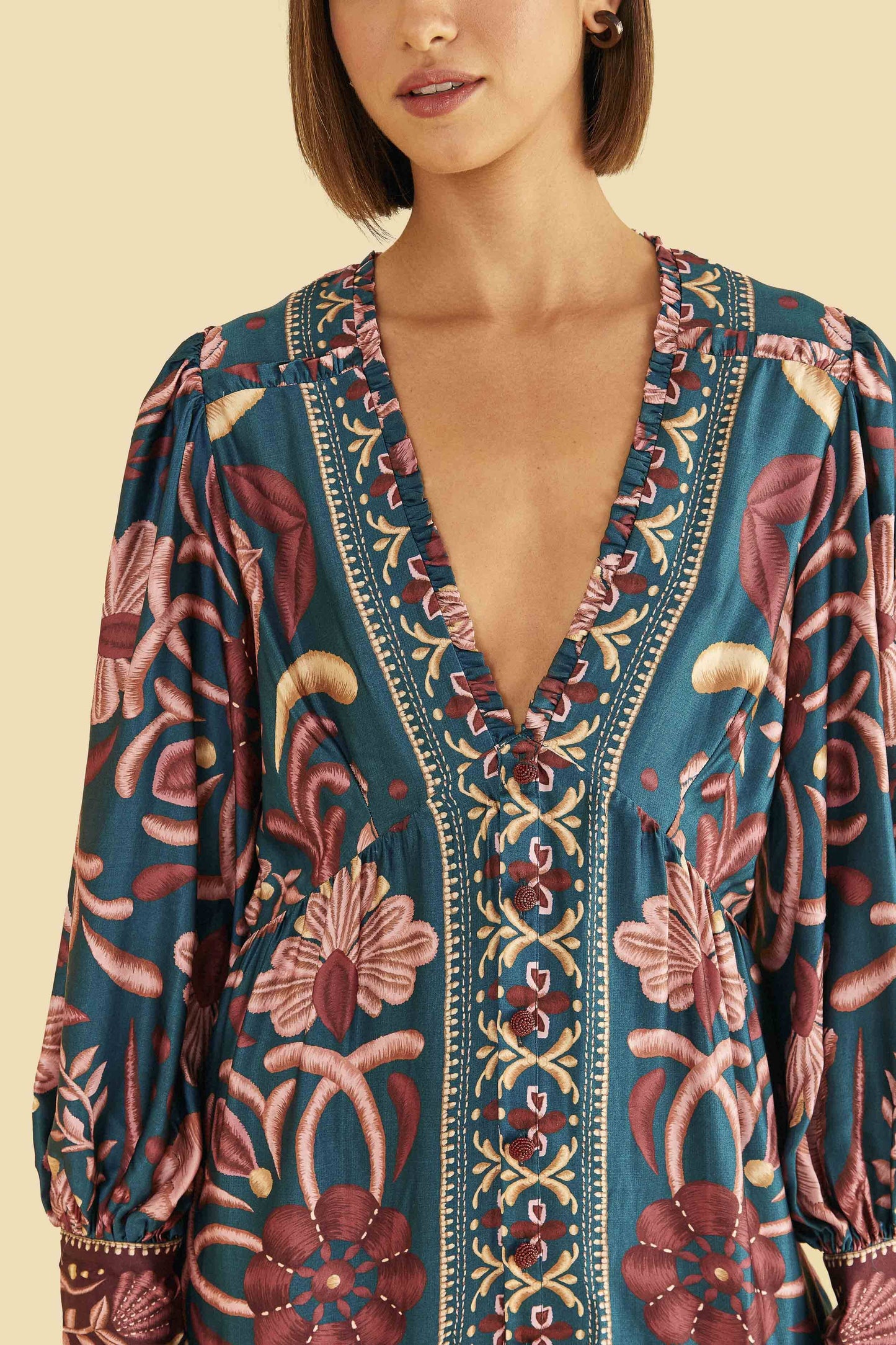 Teal Seashell Tapestry Lenzing™ Ecovero™ Viscose Mini Dress