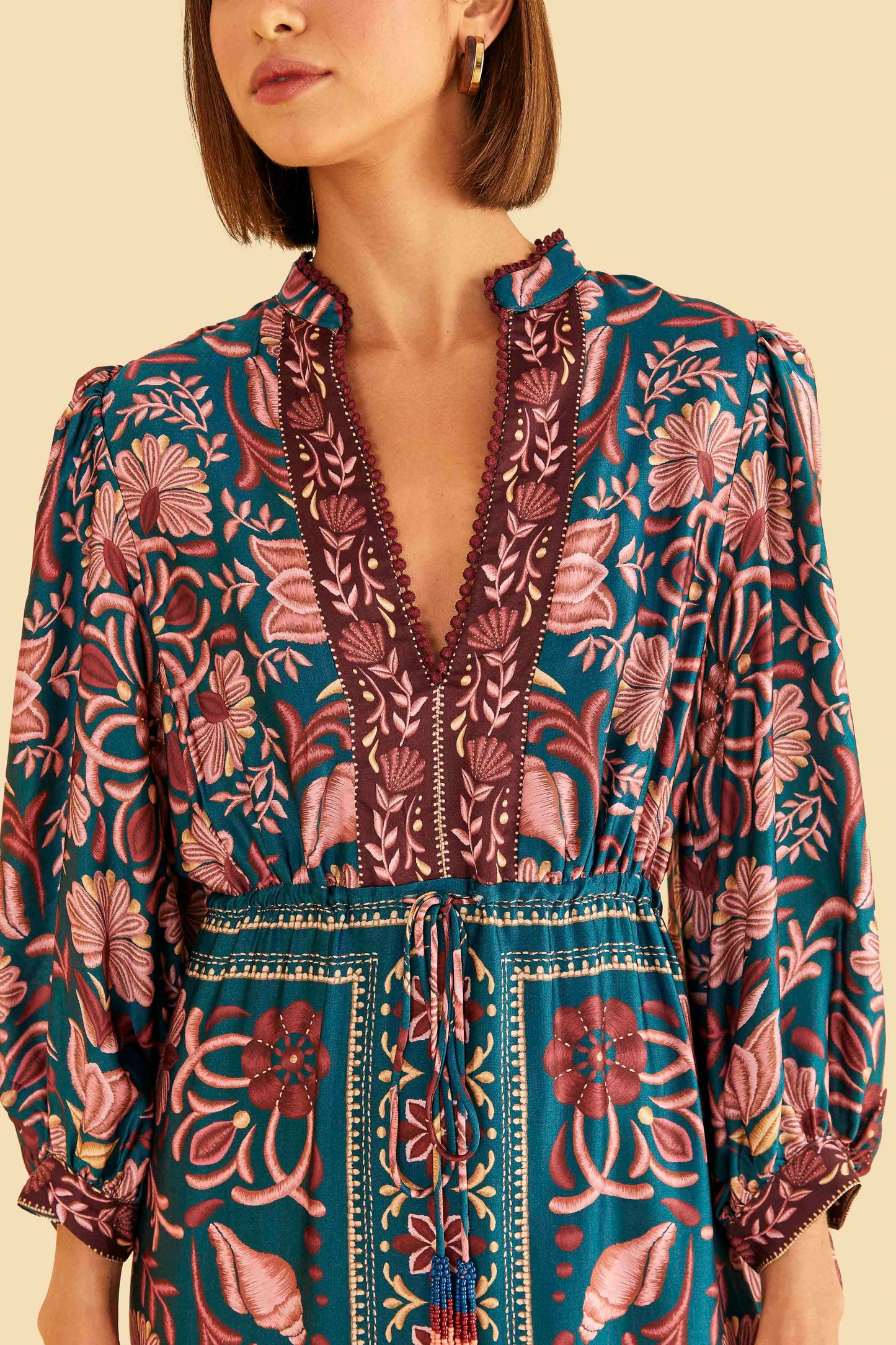 Teal Seashell Tapestry Lenzing™ Ecovero™ Viscose Maxi Dress
