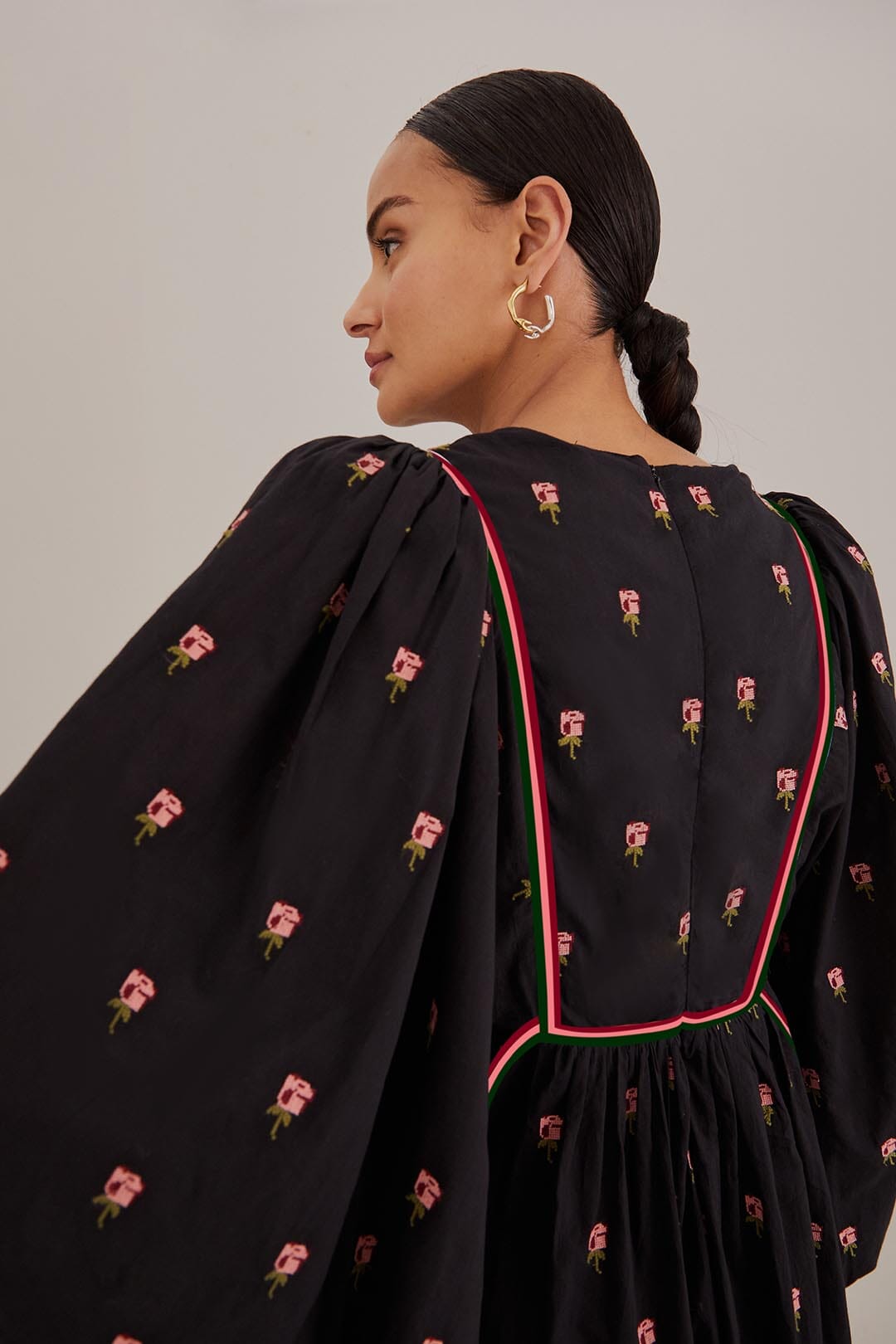 Black Floral Embroidered V Neck Maxi Dress