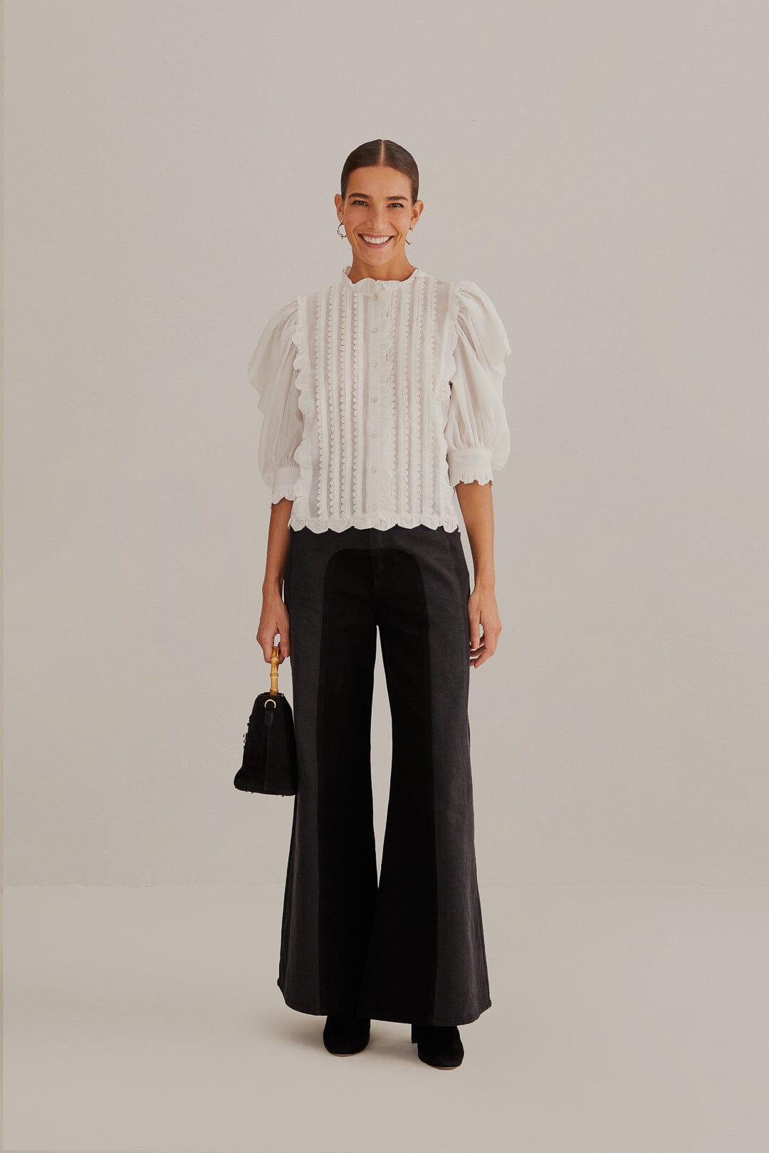 Off-White Short Sleeve Pleated Blouse