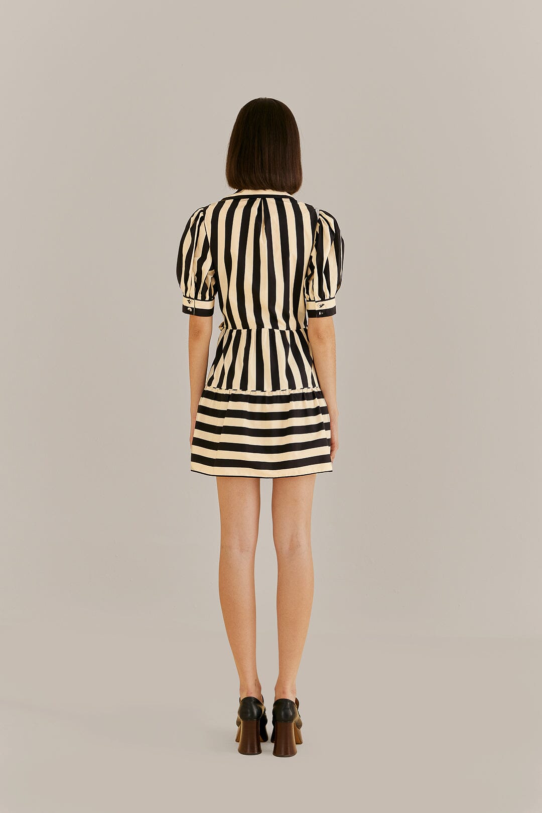 Black Mixed Stripes Short Sleeve Mini Dress