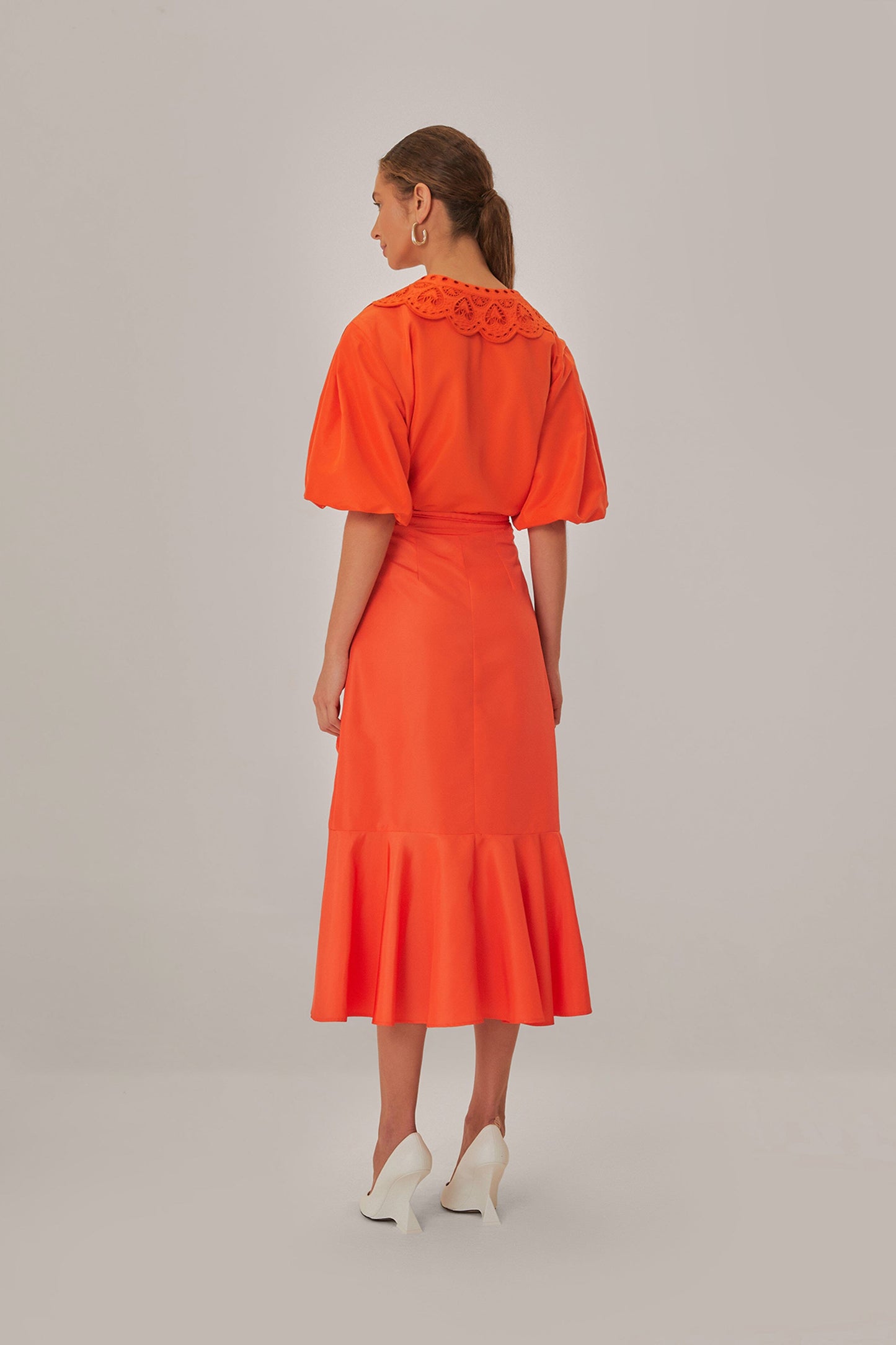 Vivid Orange Midi Skirt