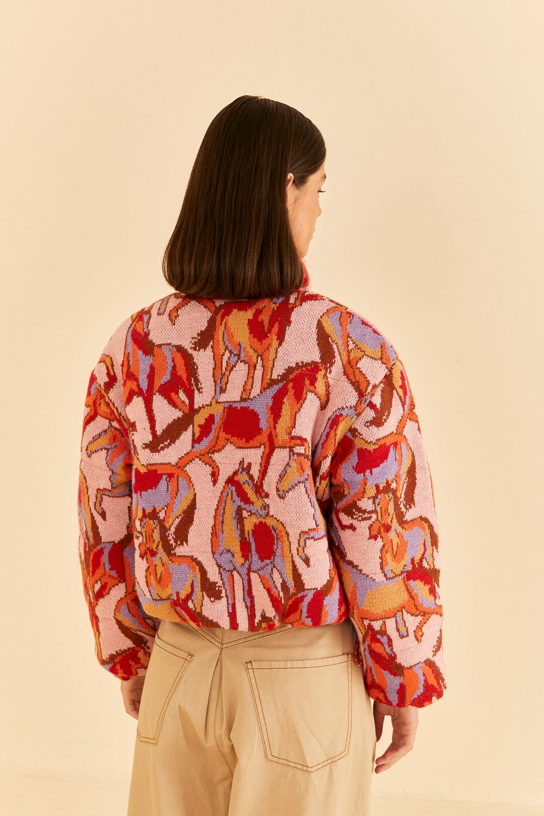 Rose Wild Horses Tricot Reversible Puffer Jacket