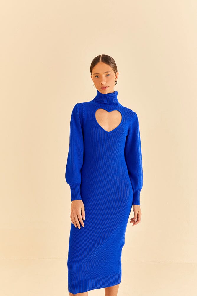 Blue Heart Neckline Knit Dress