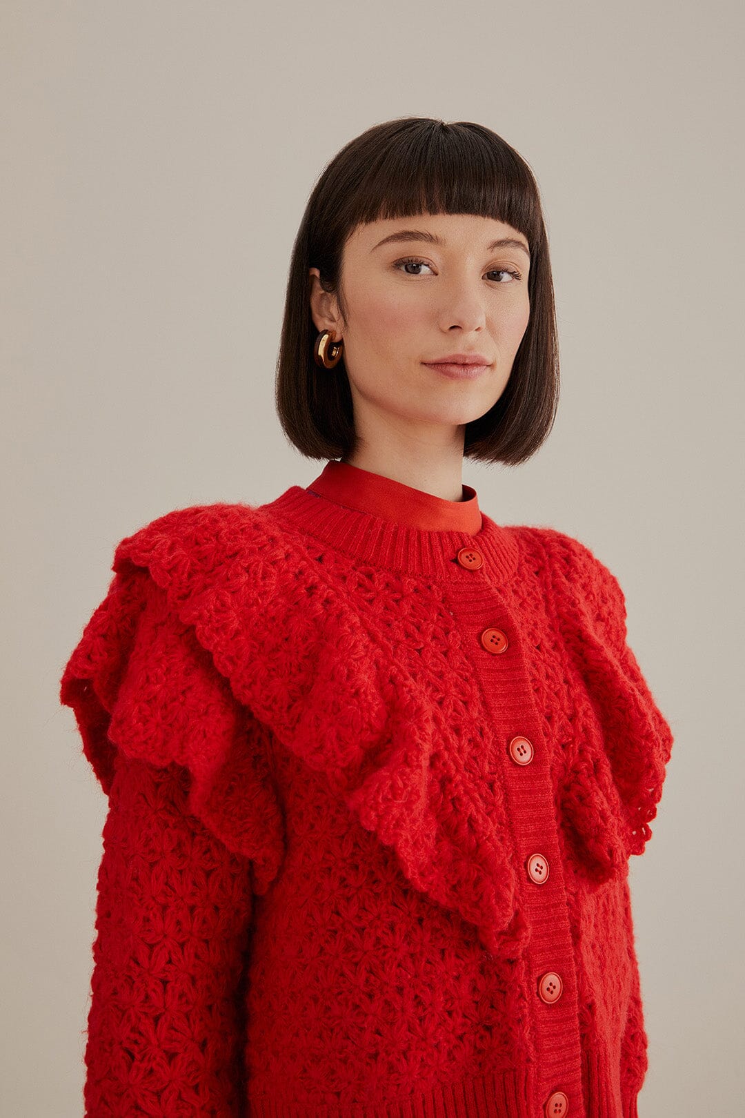 Red Flower Texture Knit Cardigan