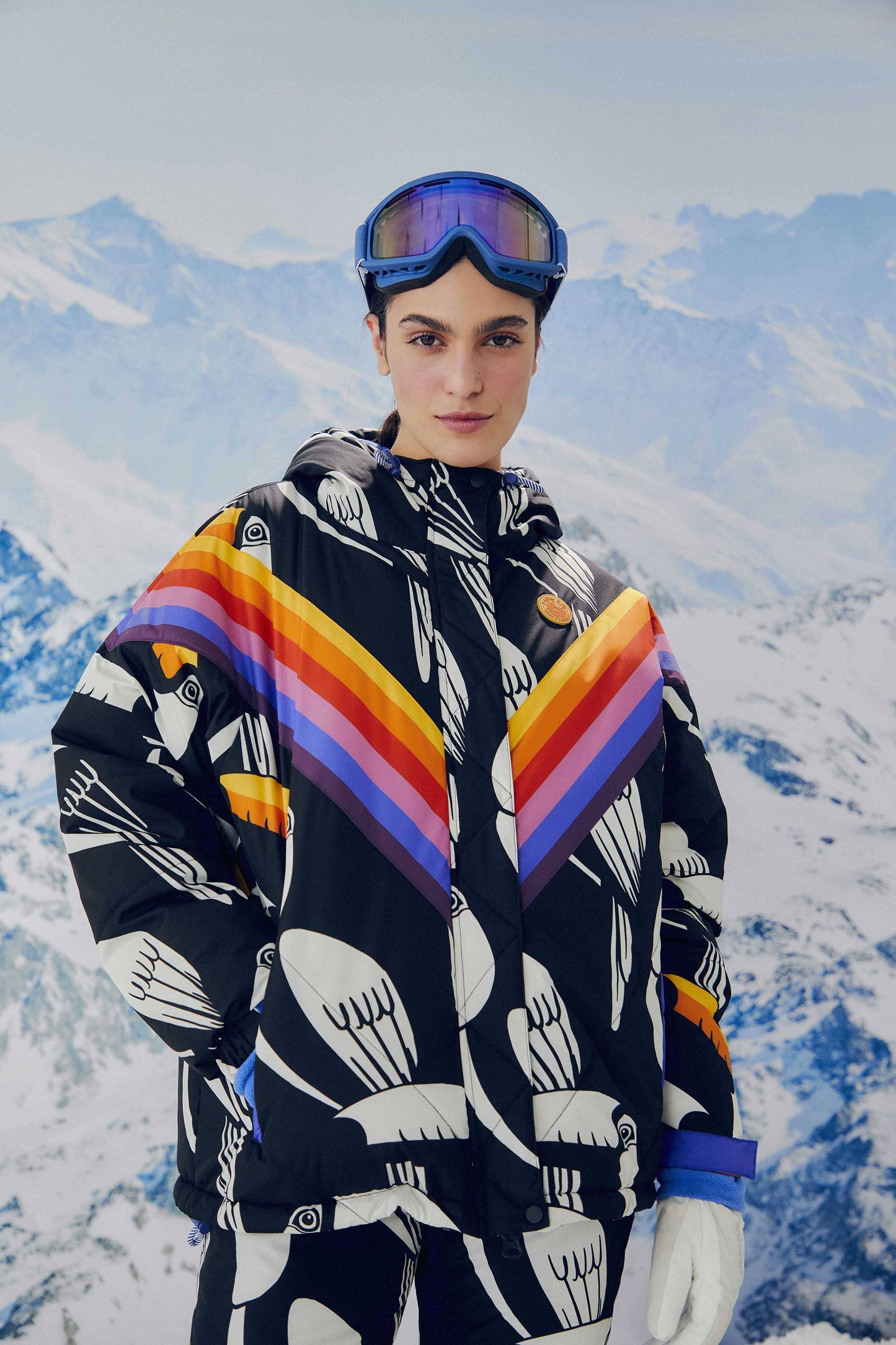 Black Graphic Toucans Ski Puffer Jacket