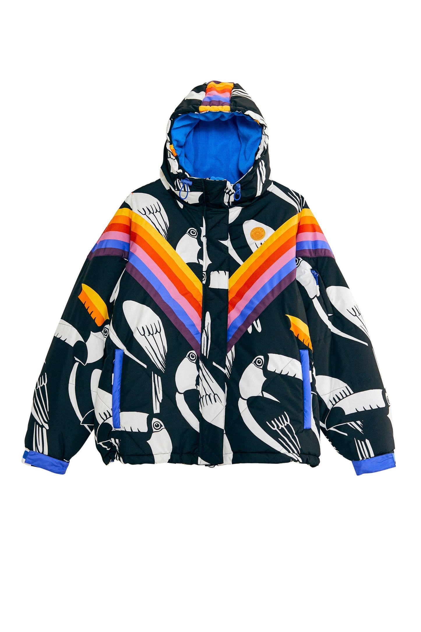 Black Graphic Toucans Ski Puffer Jacket