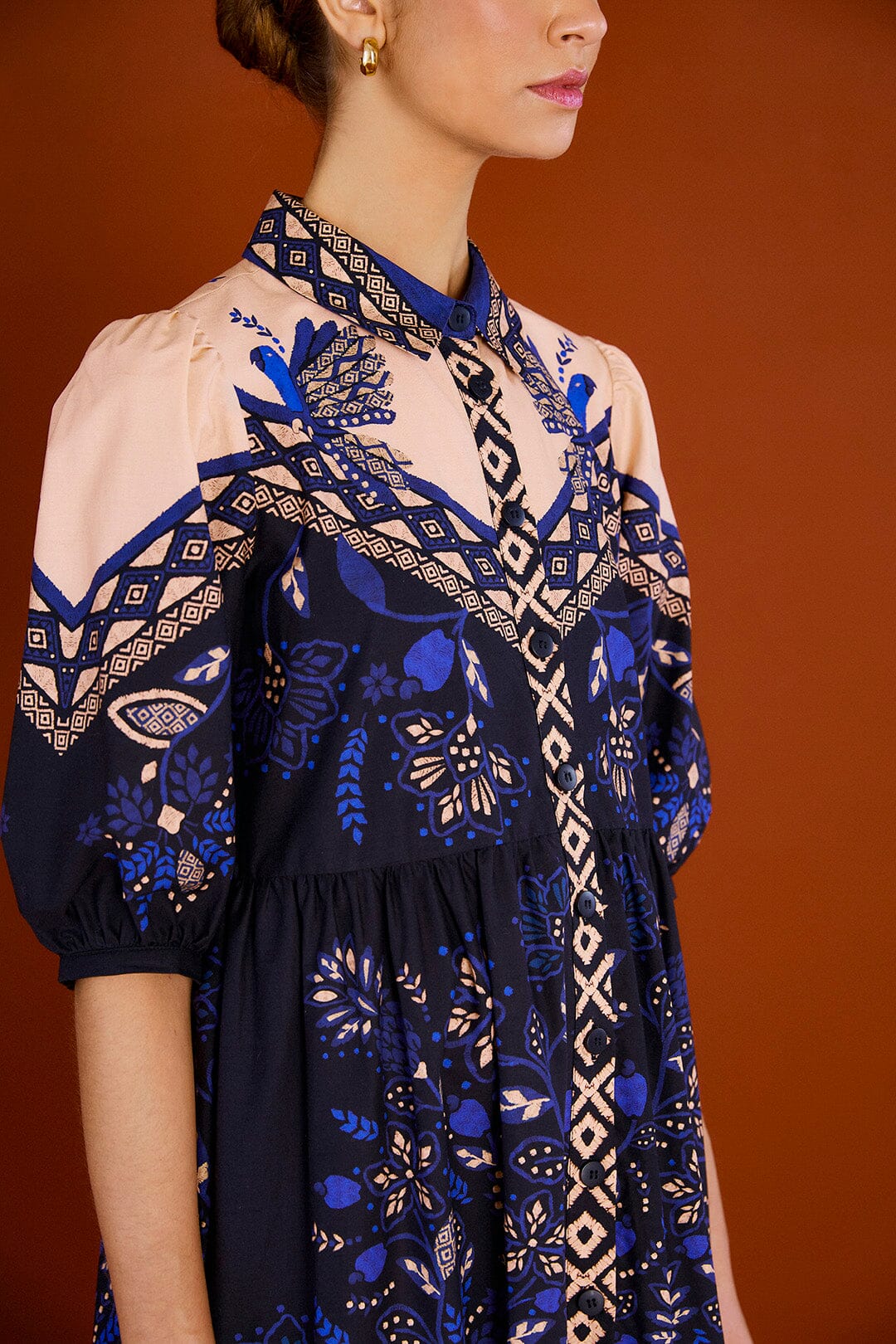 Black Macaw Forest Organic Cotton Midi Dress