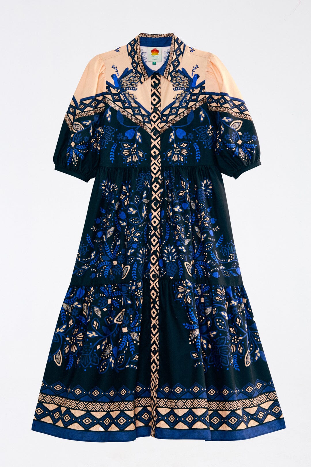 Black Macaw Forest Organic Cotton Midi Dress