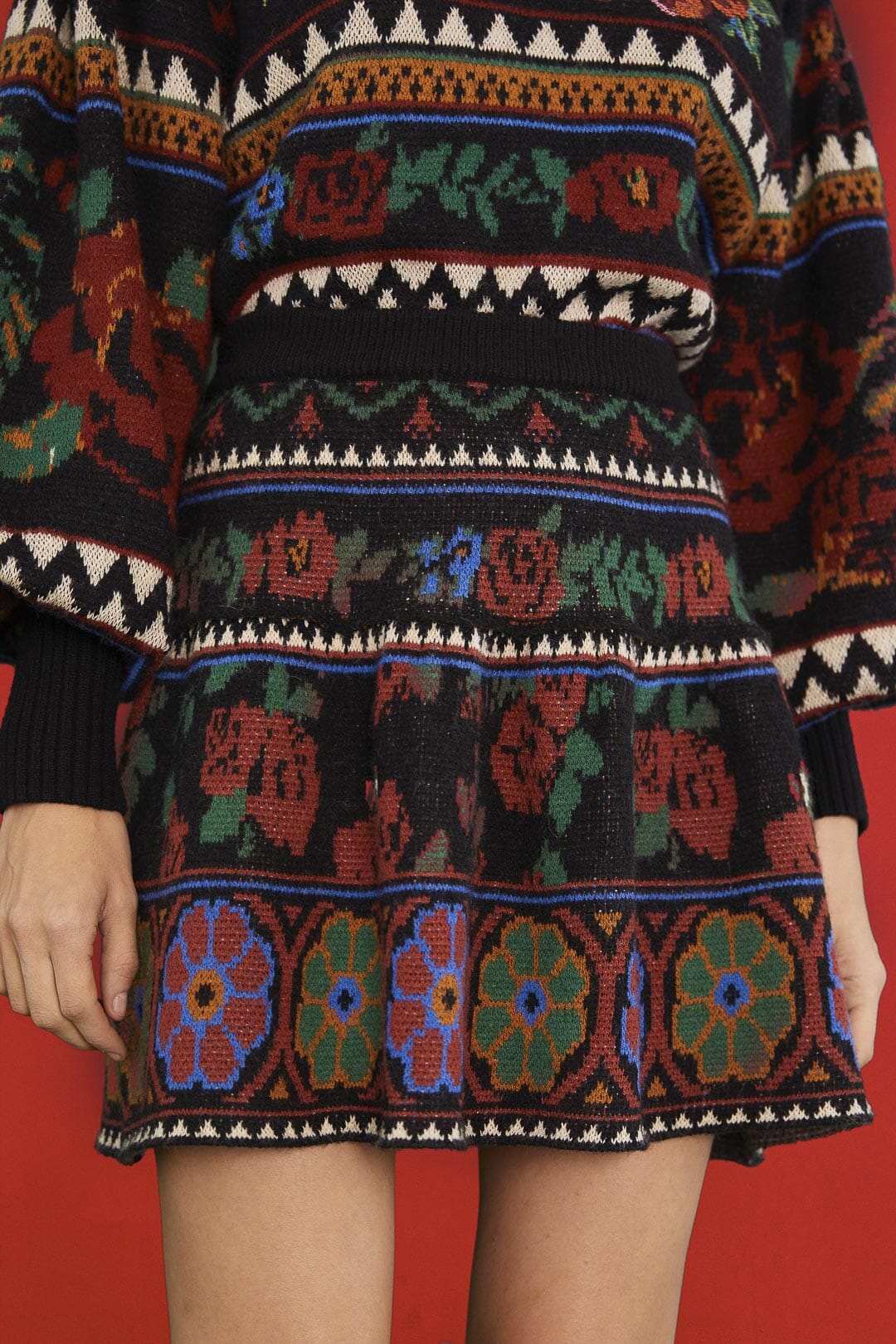 Black Flower Tapestry Sweater Skirt