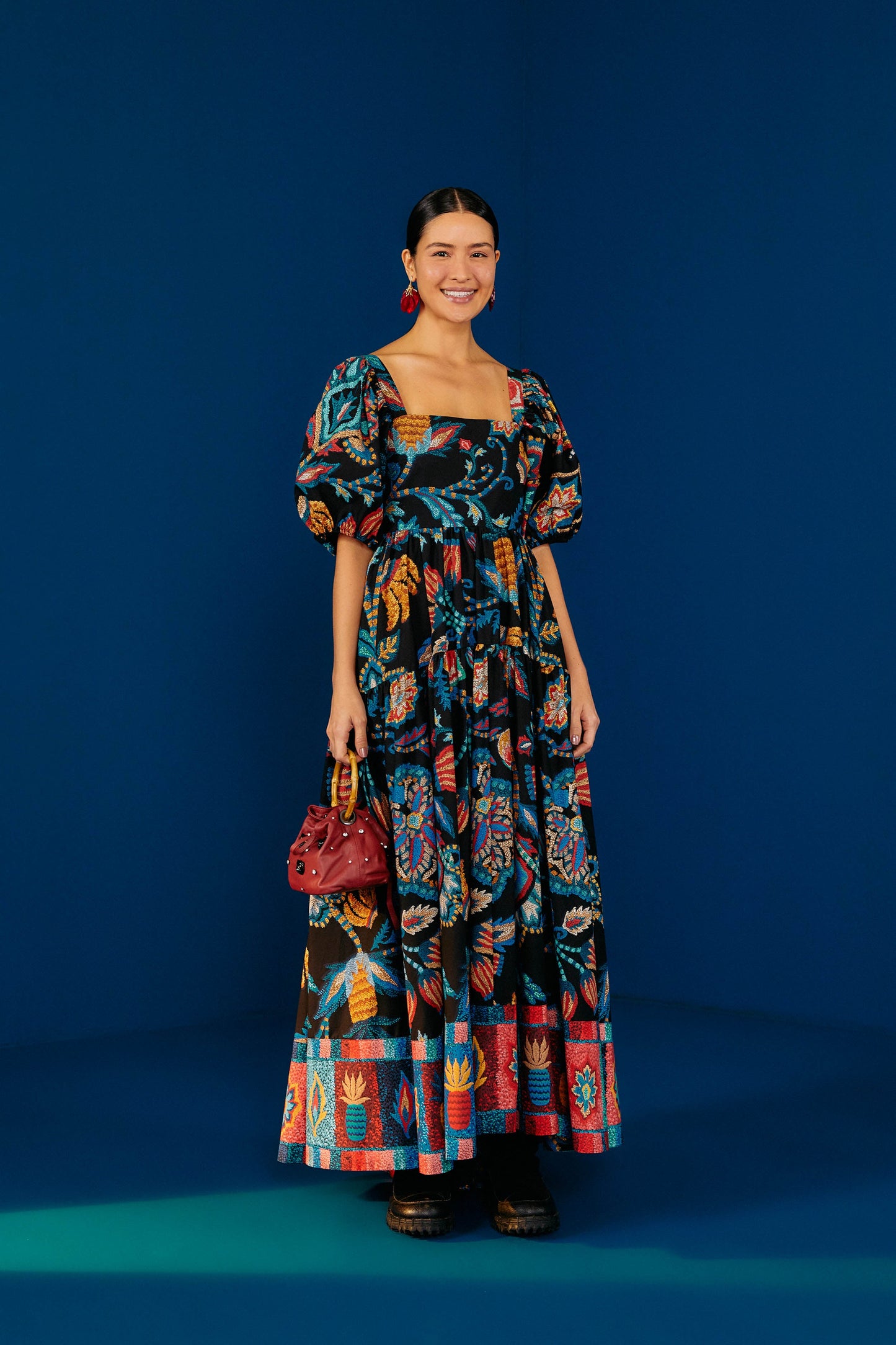 Black Sunset Tapestry Organic Cotton Maxi Dress