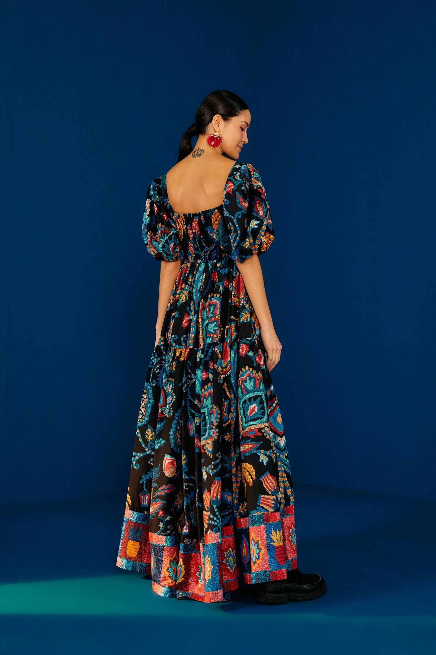Black Sunset Tapestry Organic Cotton Maxi Dress