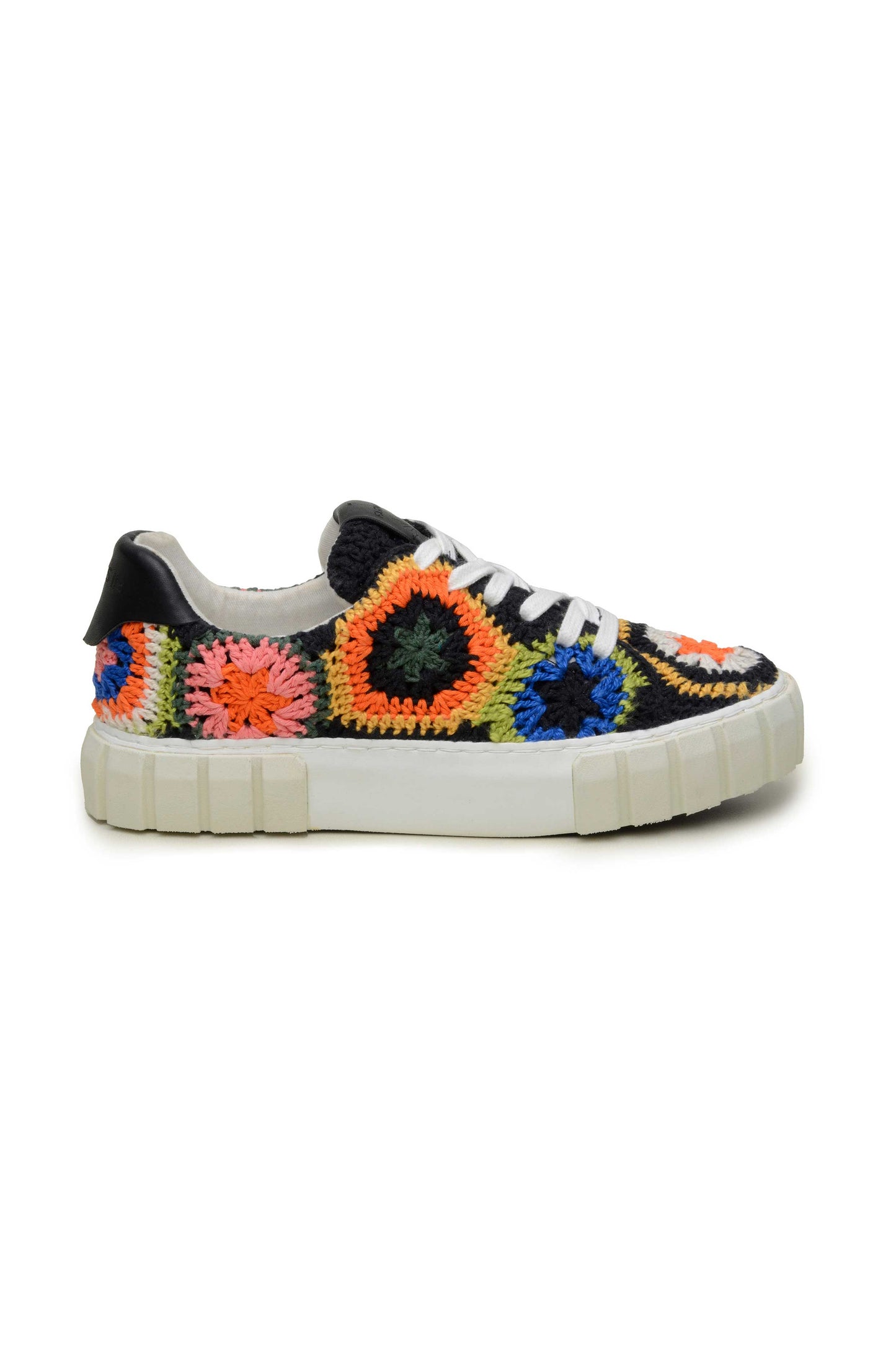Black Artisanal Flower Flatform Sneaker